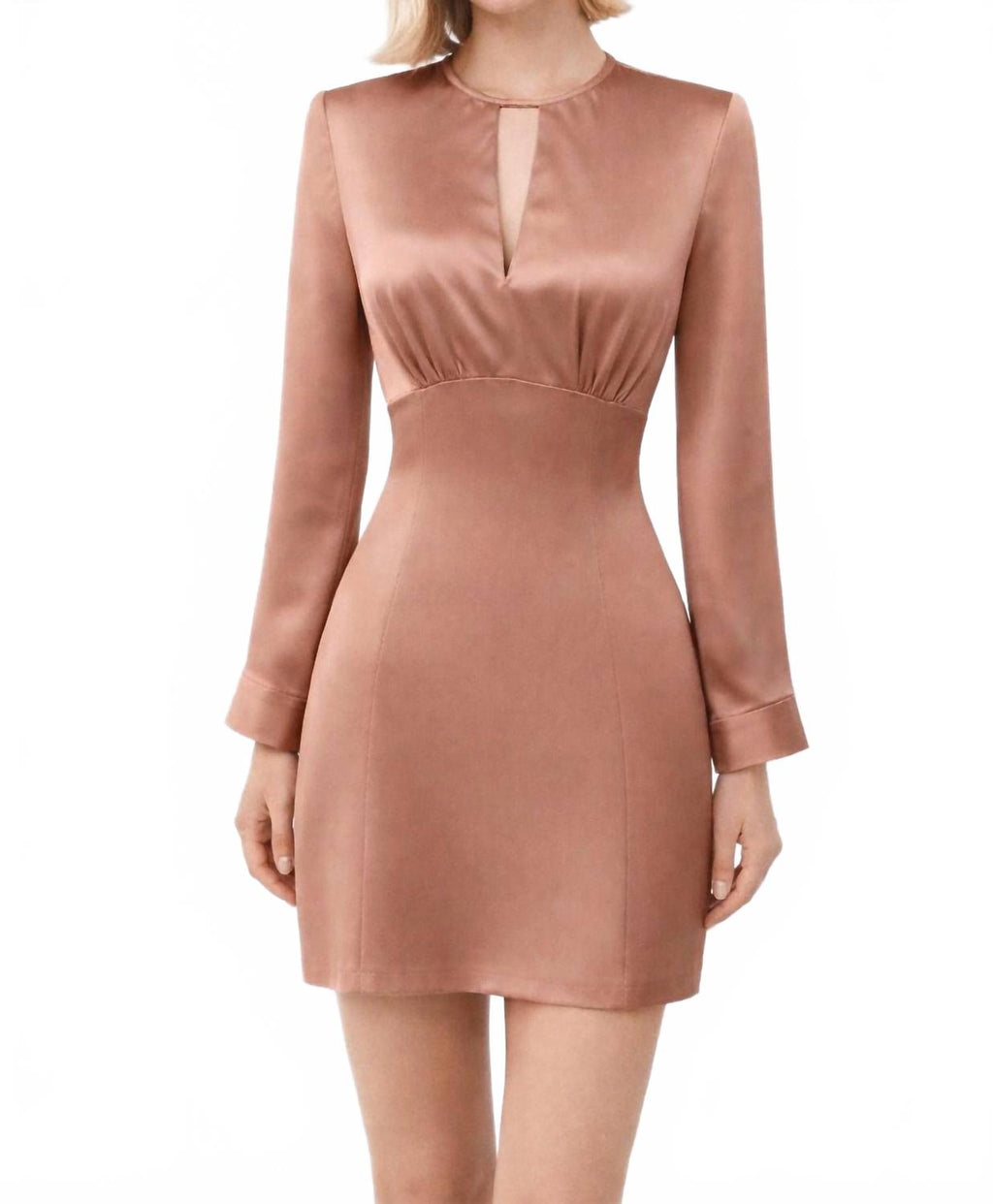 Keyhole Long Sleeve Mini Dress In Rose Bronze