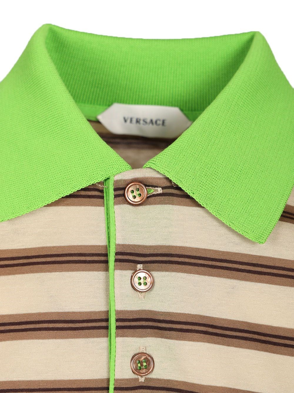 Versace Men Striped Cotton Polo Shirt With Inlay