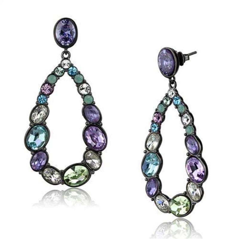 IP Light Black Stainless Steel Earrings with AAA Grade CZ in Multi Color