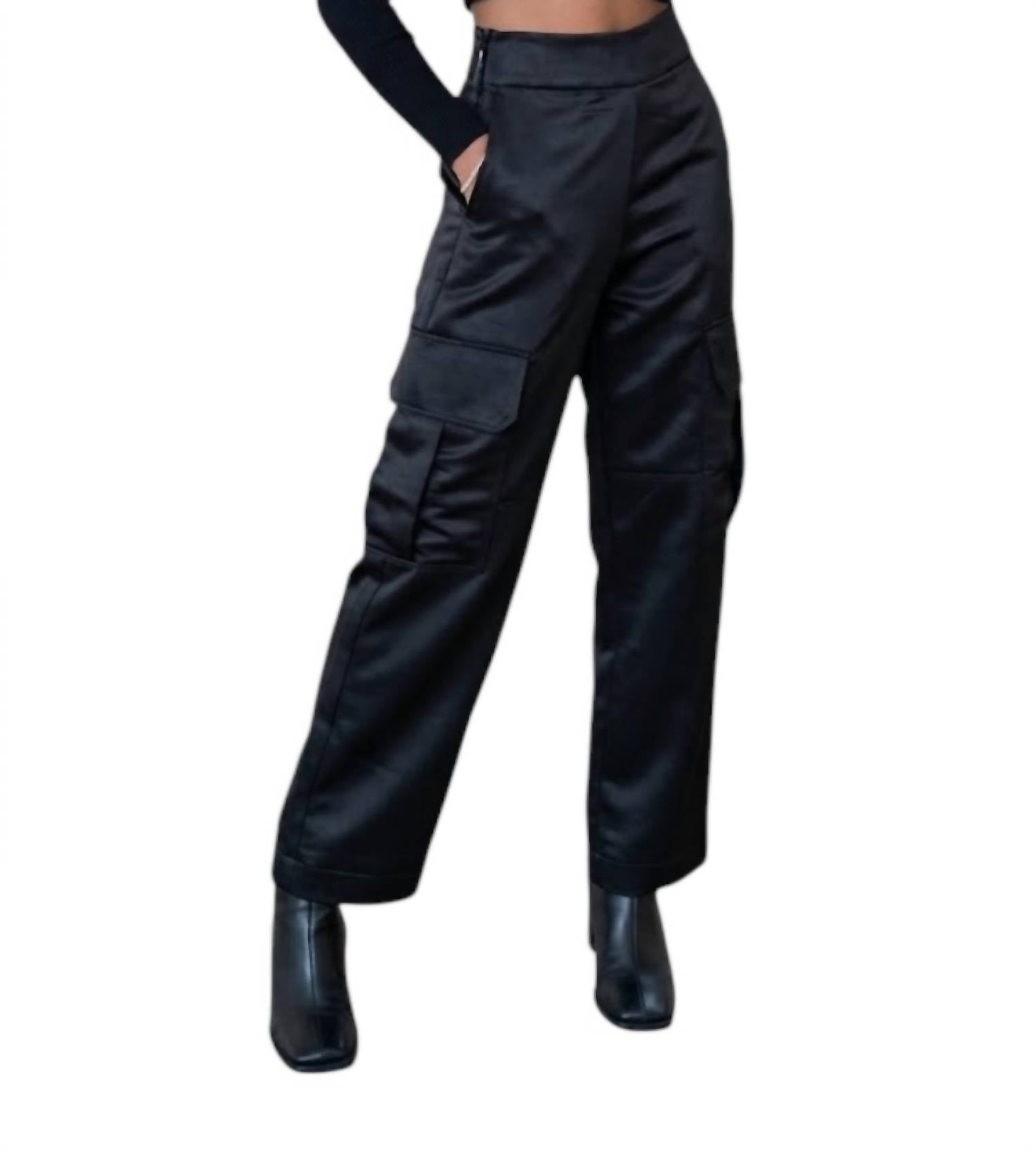 Satin Cargo Pants In Black