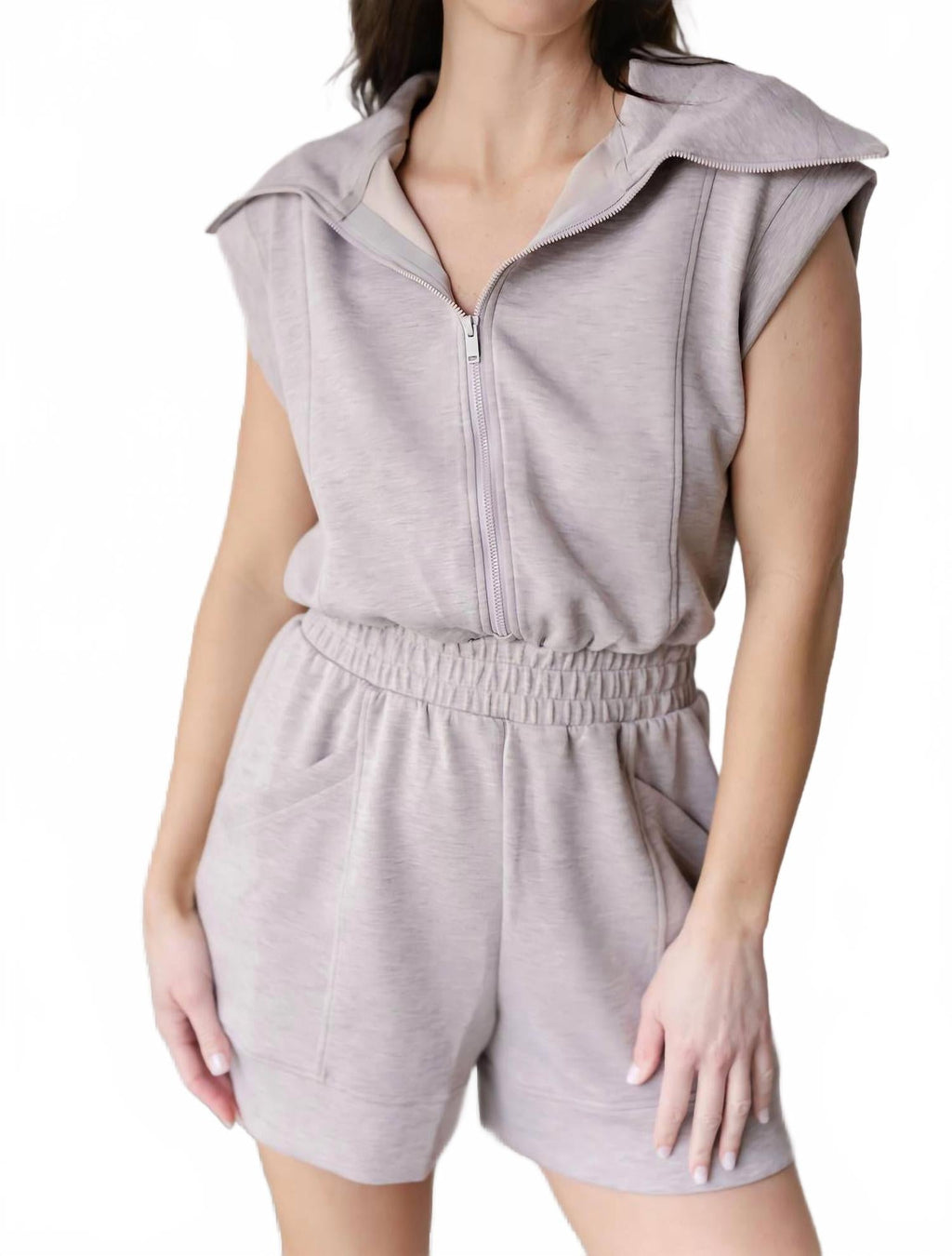 Hidden Path Romper In Taupe