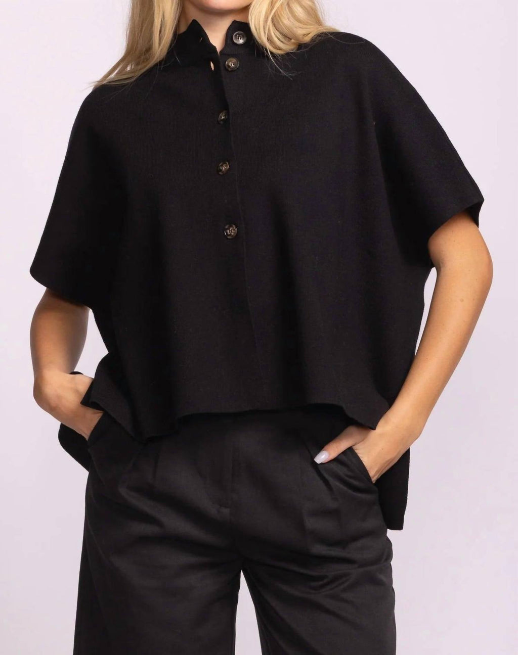 Melrose Mock Neck Button-Up Sweater In Black