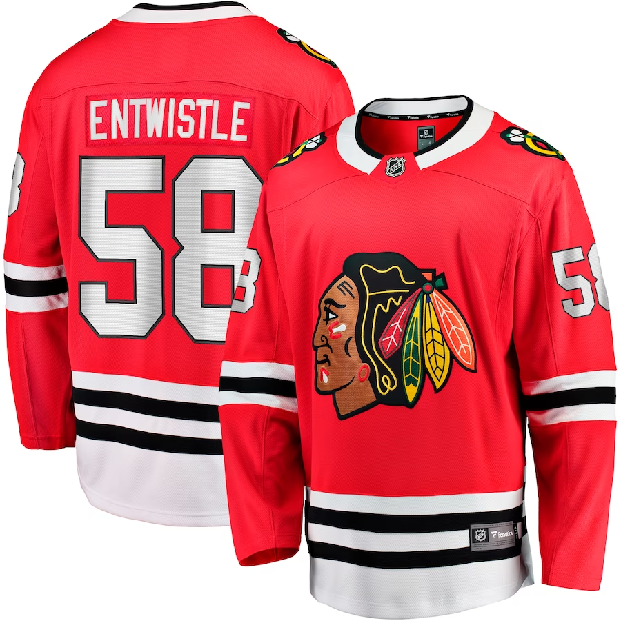 Men's Chicago Blackhawks MacKenzie Entwistle #58 Red Home Breakaway Player jersey