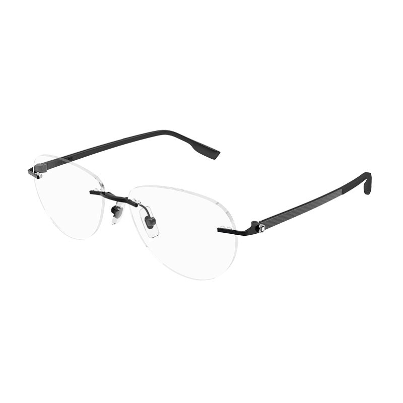 Montblanc Eyeglasses Round Rimless, Black Frame And Clear Demo Lens Lens Mb0186O001