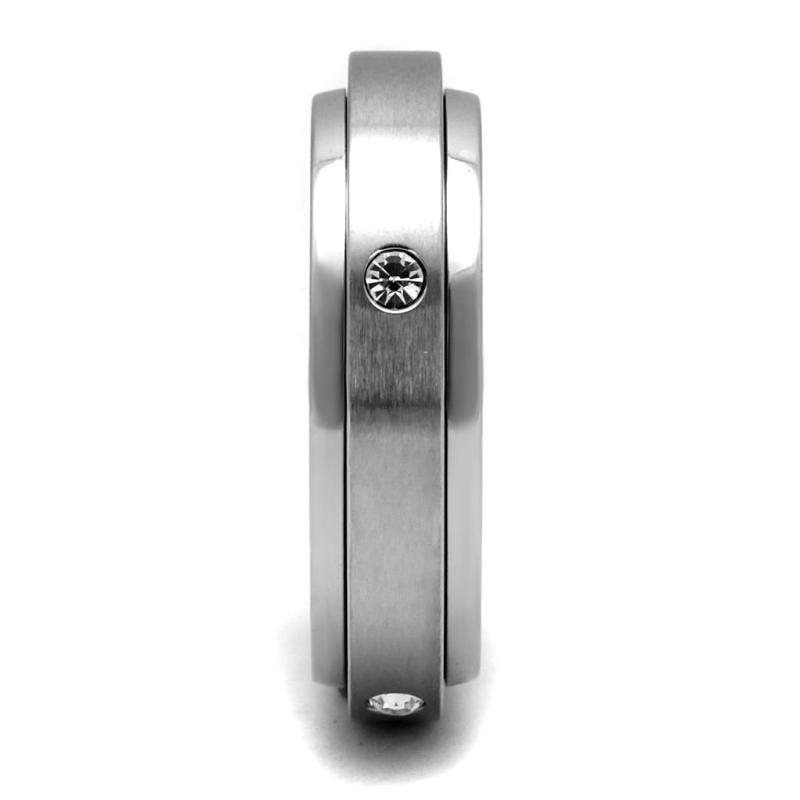 High polished (no plating) Stainless Steel Ring with AAA Grade CZ in Clear