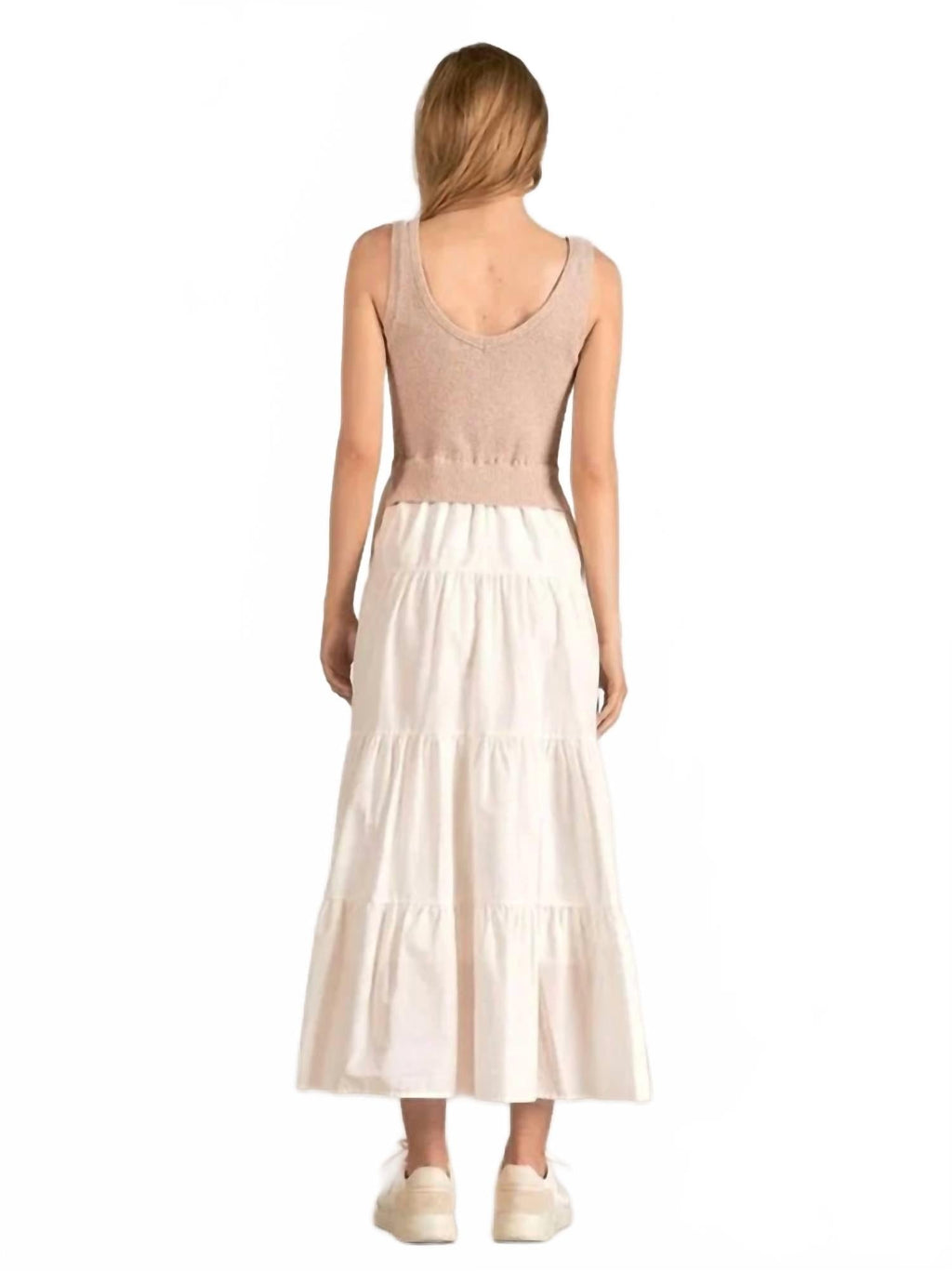 Betty Midi Dress In White, Beige