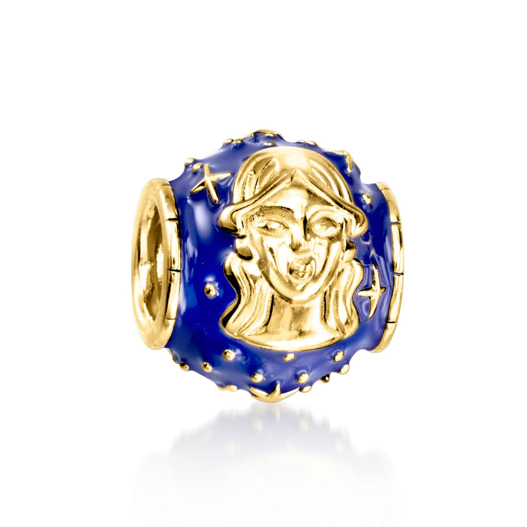 Ross-Simons Blue Enamel Zodiac Bead Charm in 18kt Gold Over Sterling