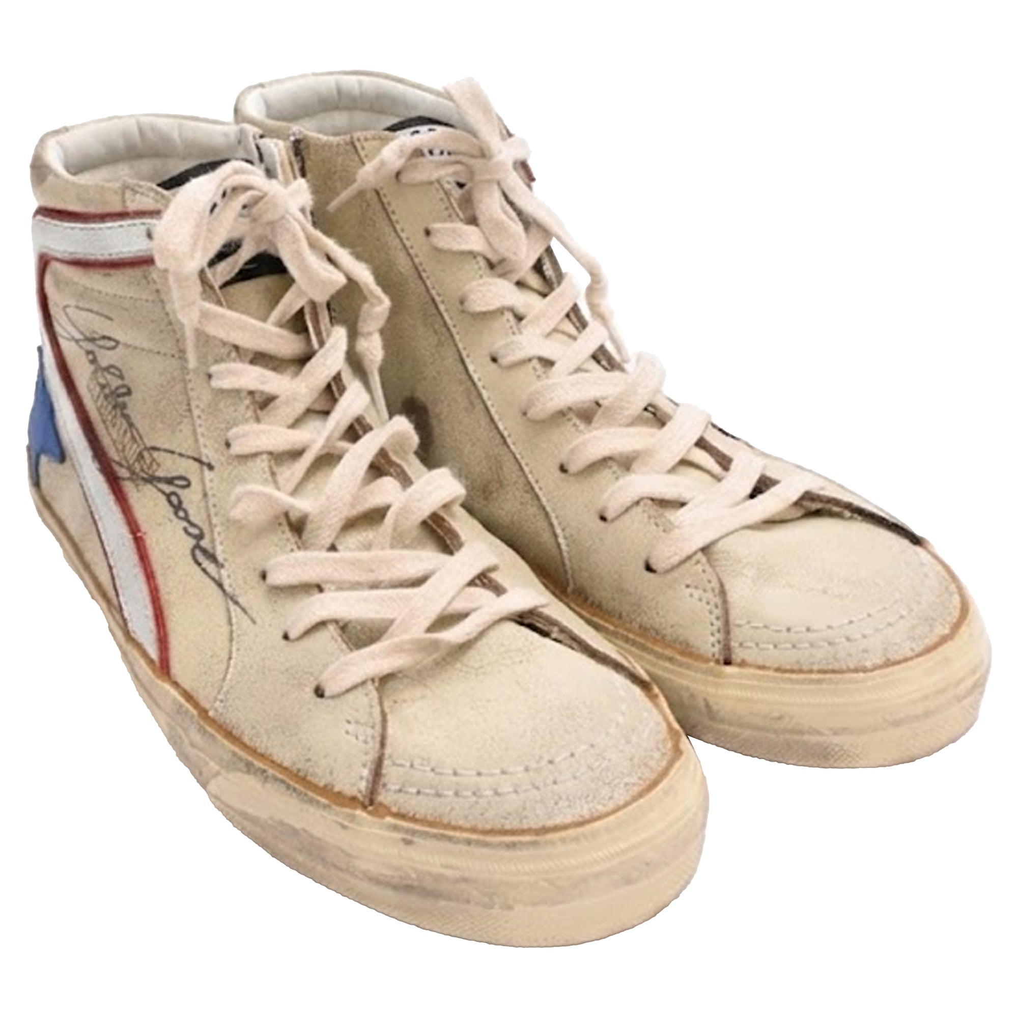 Golden Goose Slide High-Top Sneakers in Cream Leather