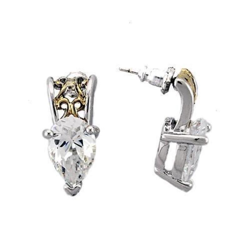 Reverse Two-Tone 925 Sterling Silver Earrings with AAA Grade CZ in Clear