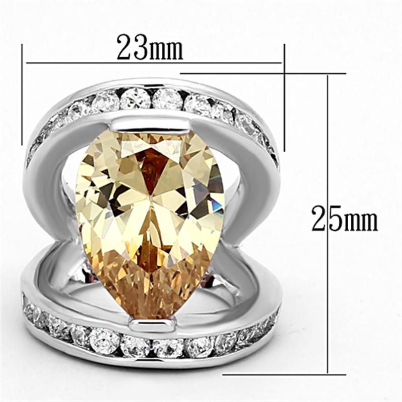 Rhodium Brass Ring with AAA Grade CZ in Champagne
