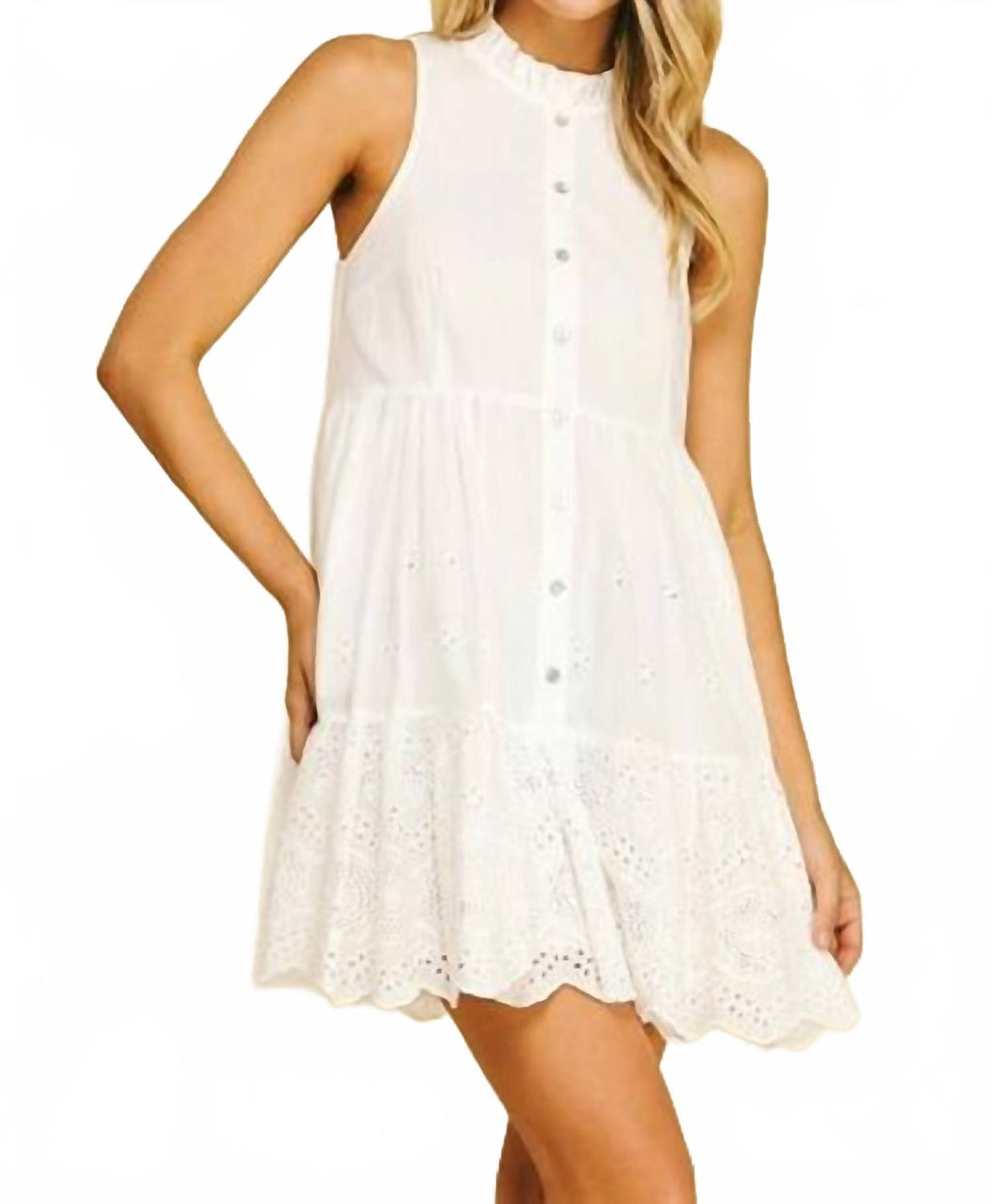 Eyelet Detailed Mini Dress In White