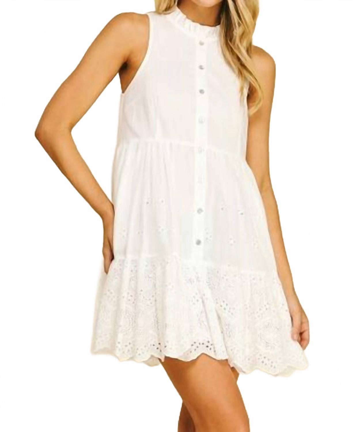 Eyelet Detailed Mini Dress In White