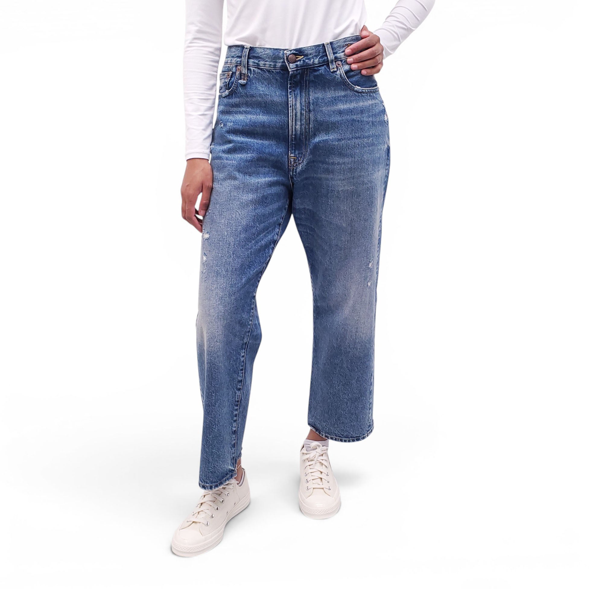 R13 'BOYFRIEND DISTRESSED' WIDE LEG JEANS - SIZE 31