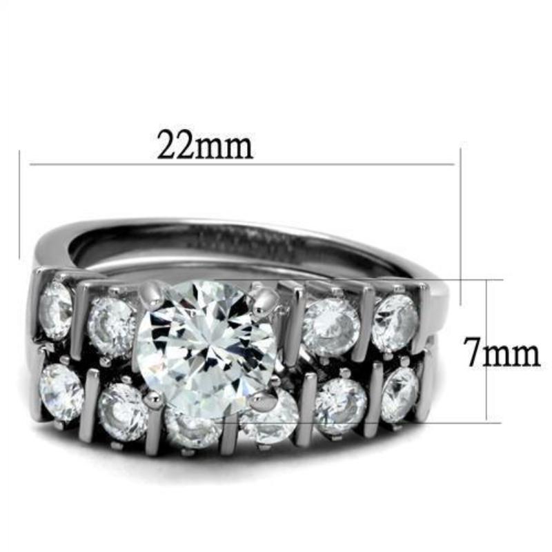 High polished (no plating) Stainless Steel Ring with AAA Grade CZ in Clear