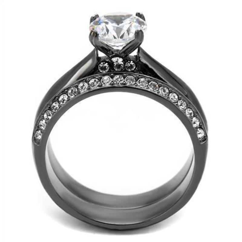IP Light Black Stainless Steel Ring with AAA Grade CZ in Clear