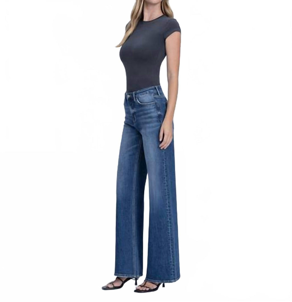 Nicest High Rise Seamless Waistband Wide Leg Jeans In Dark Wash