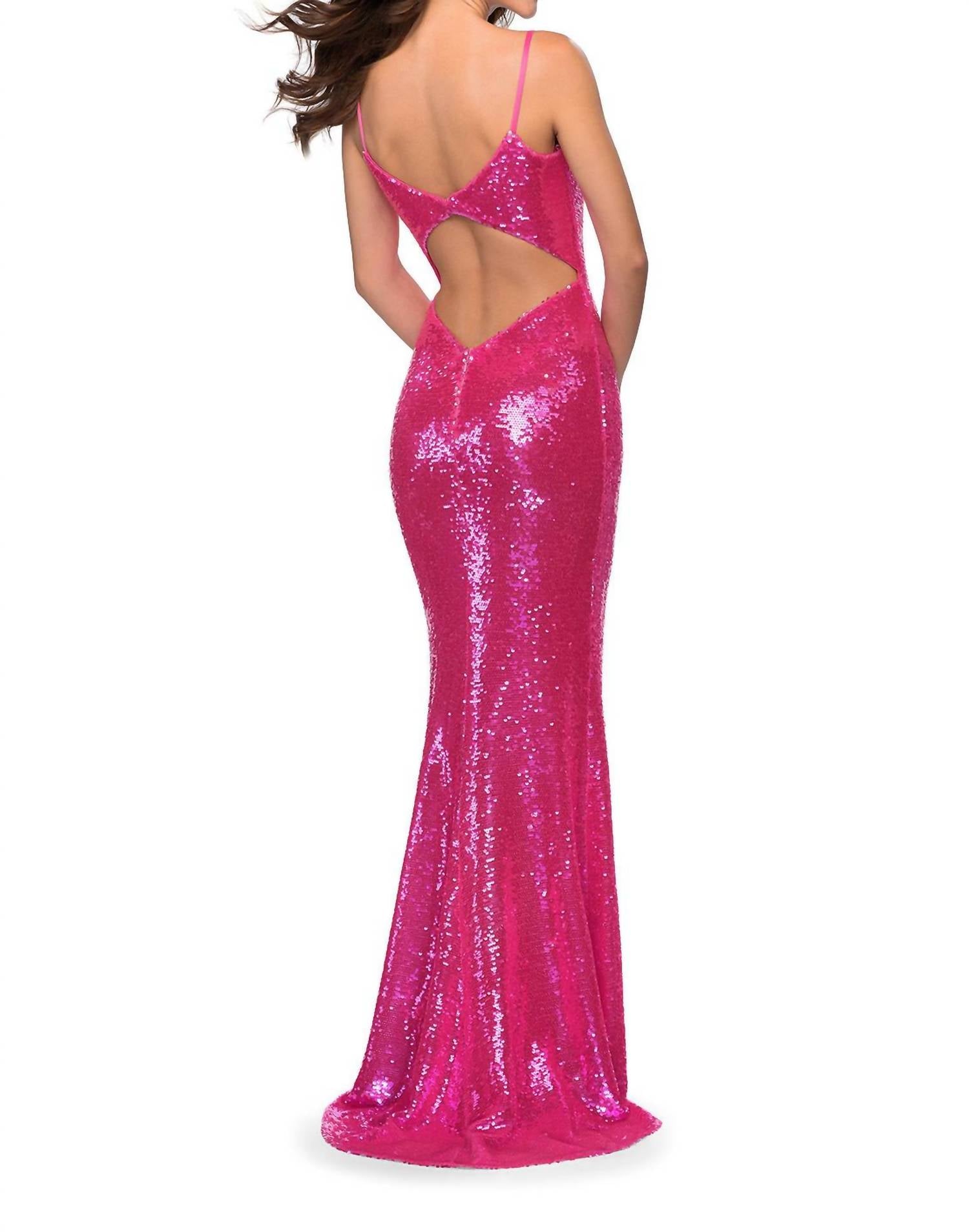 Sequin Prom Dress In Neon Pink