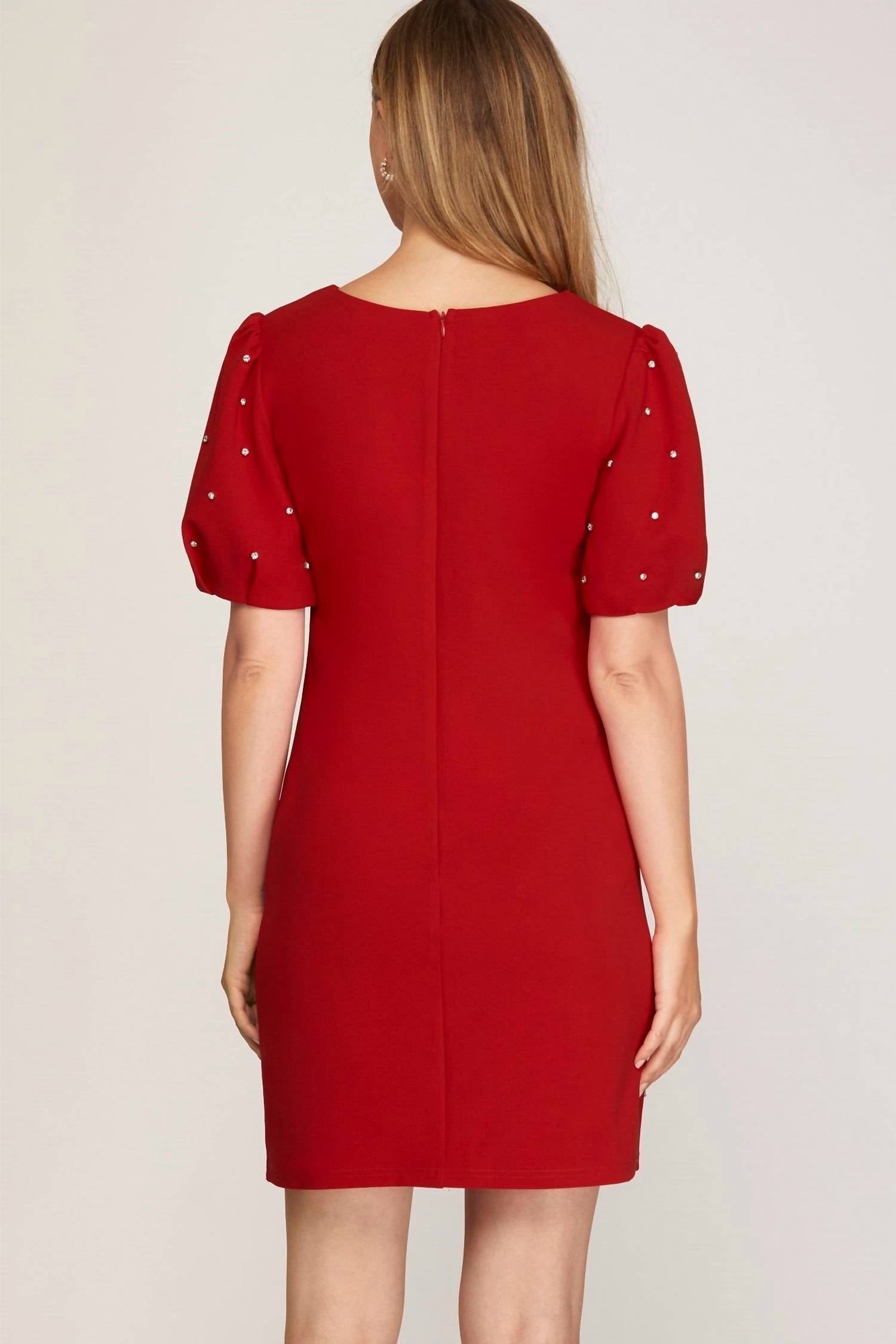 Scattered Rhinestone Trim Short Dress