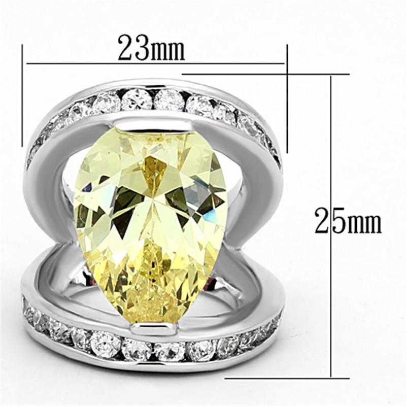 Rhodium Brass Ring with AAA Grade CZ in Citrine Yellow