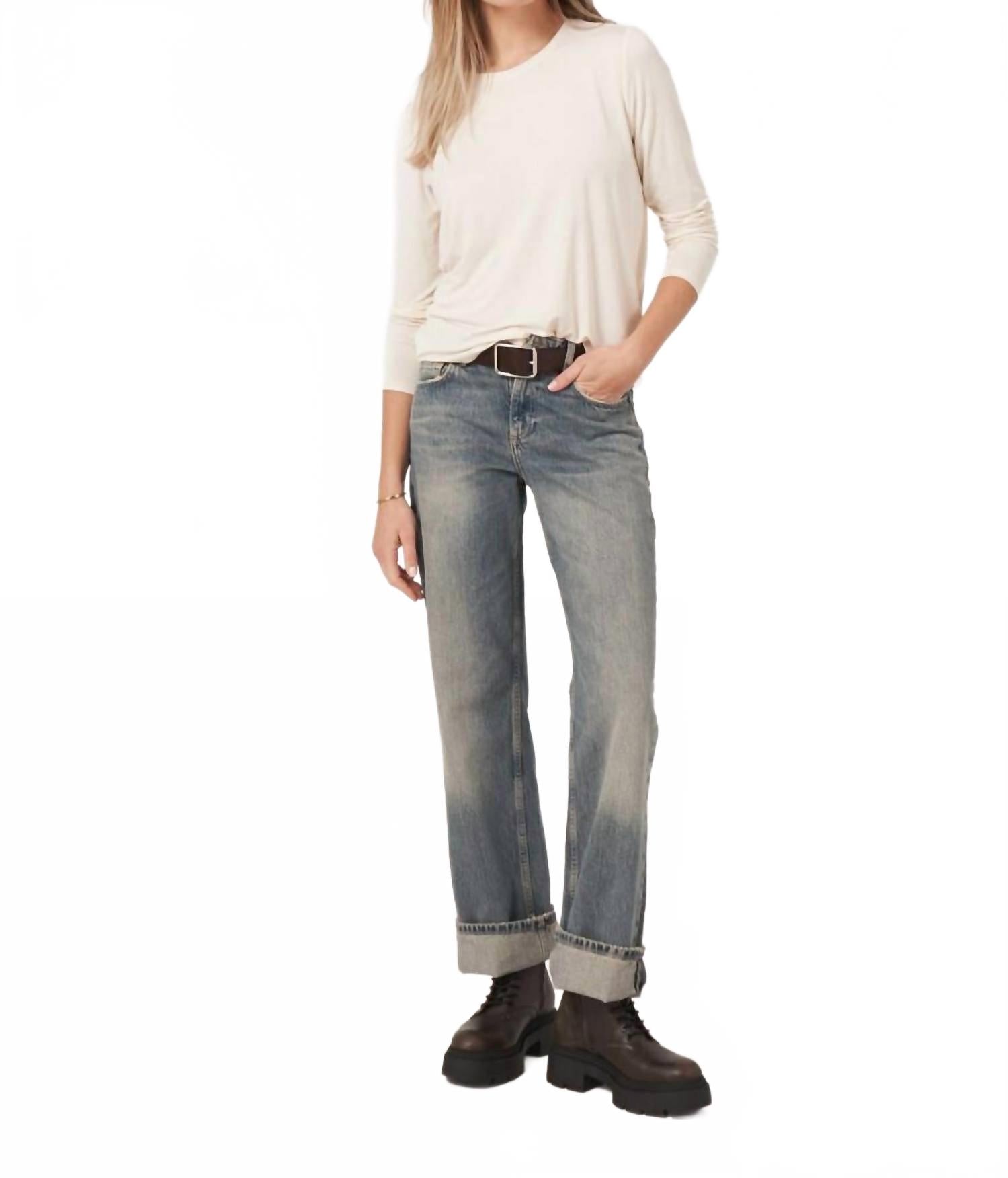 Basic Jewel Neck Long Sleeve Top In Ivory
