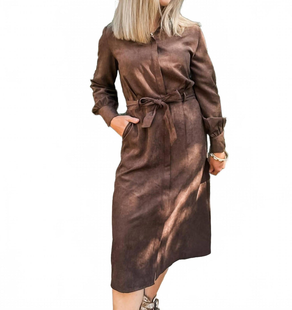 Long Sleeve Shirt Dress In Cocoa