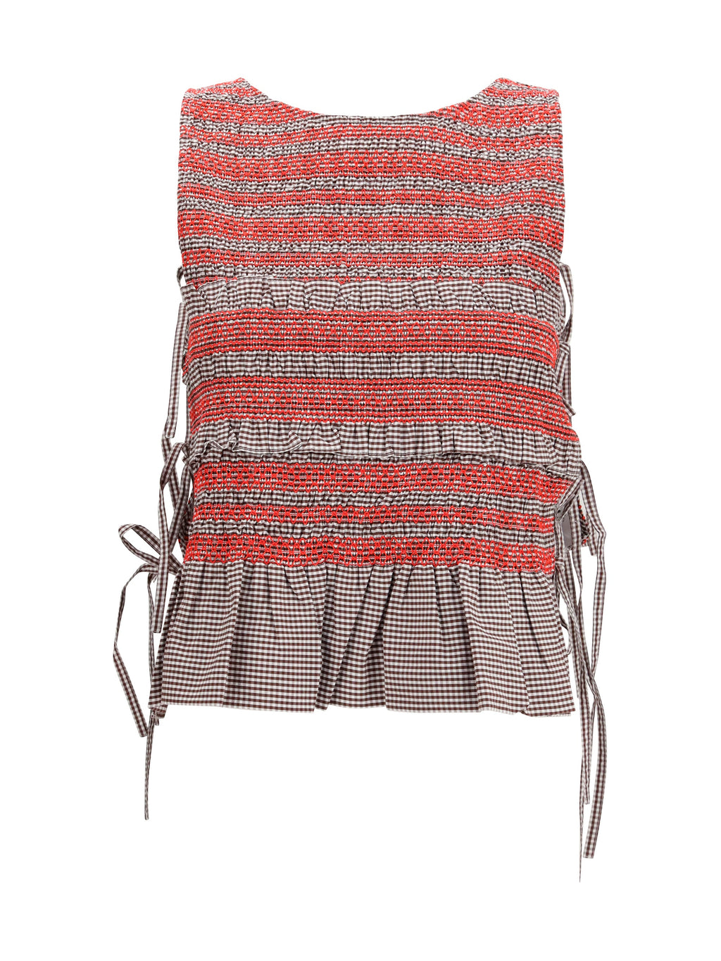 Ganni Women Elastic Printed Top With Ruching And Side Ties