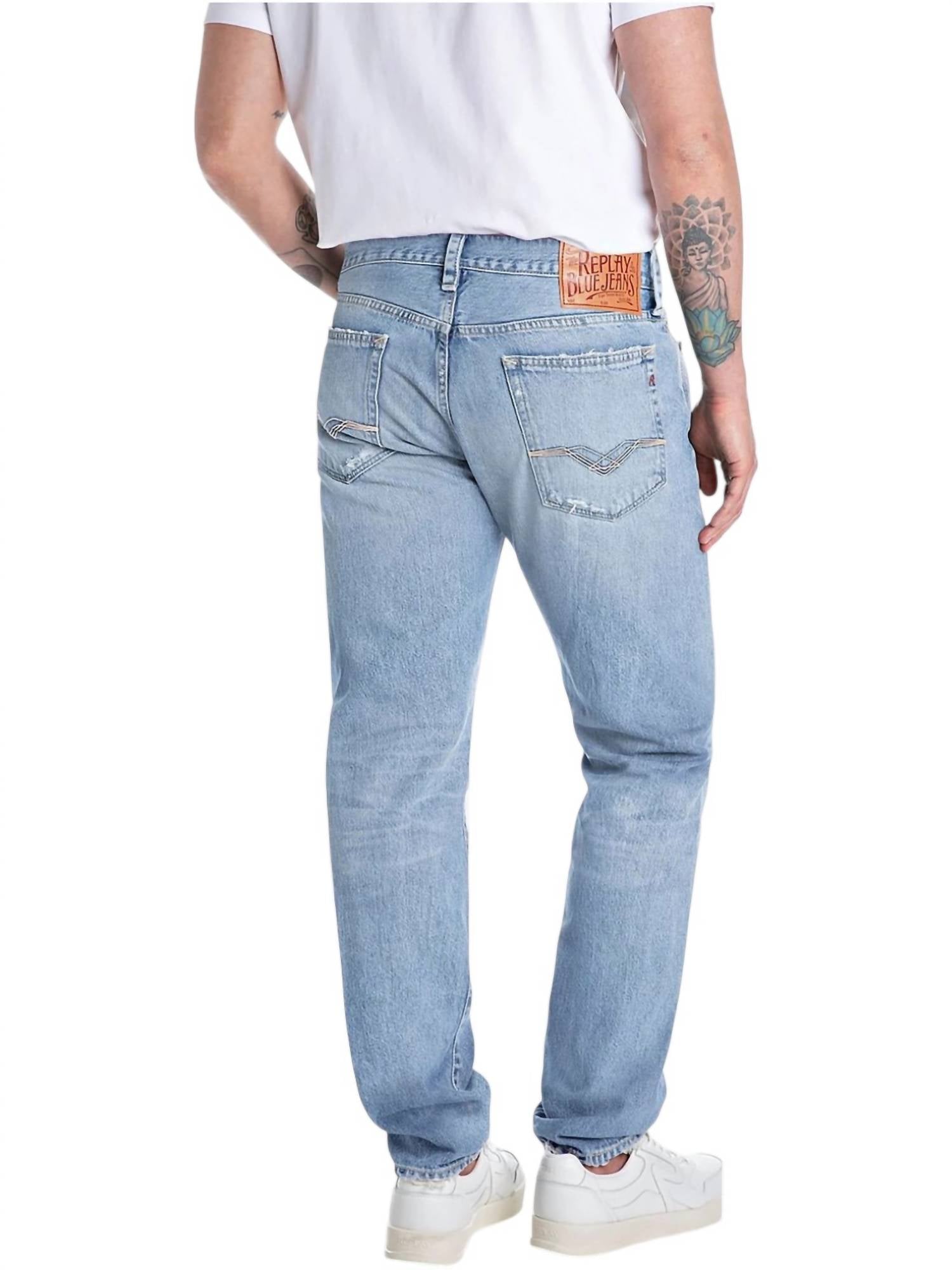 Distressed Denim Straight Jeans In Light Blue