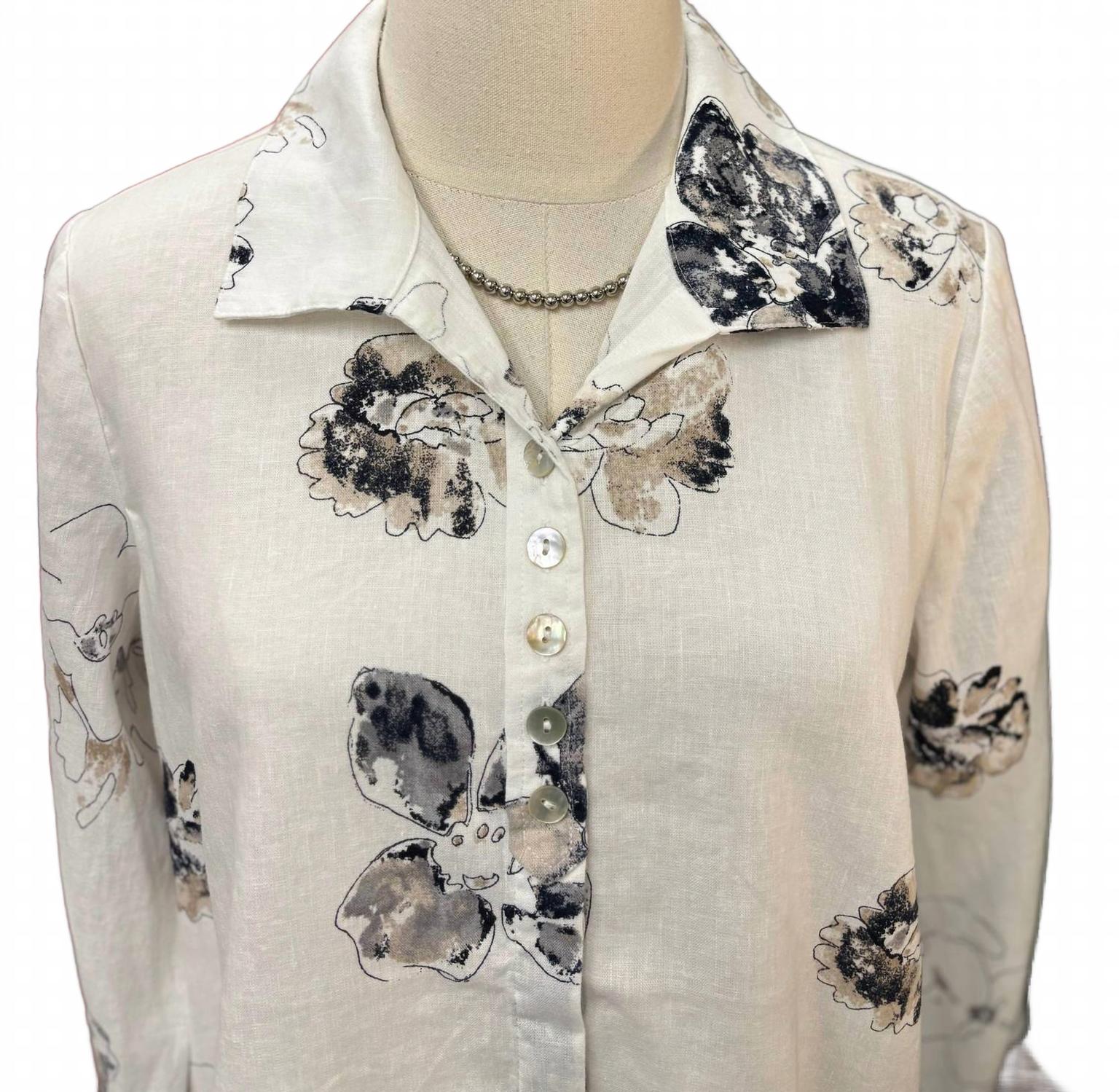 Watercolor Floral Swing Buttoned Shirt In Beige