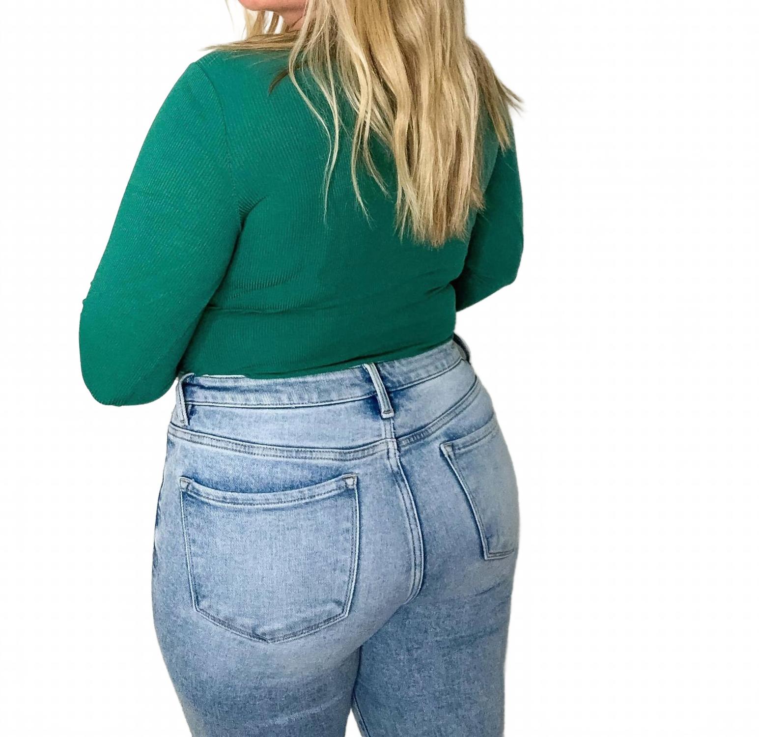 Tidal Ribbed Long Sleeve Bodysuit In Green