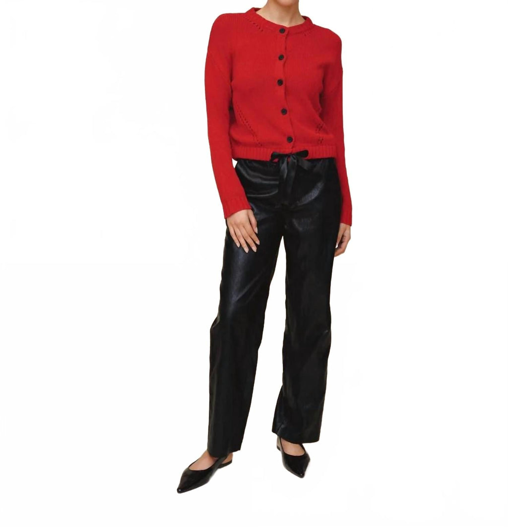 Tie Waist Cardigan In Crimson Cherry