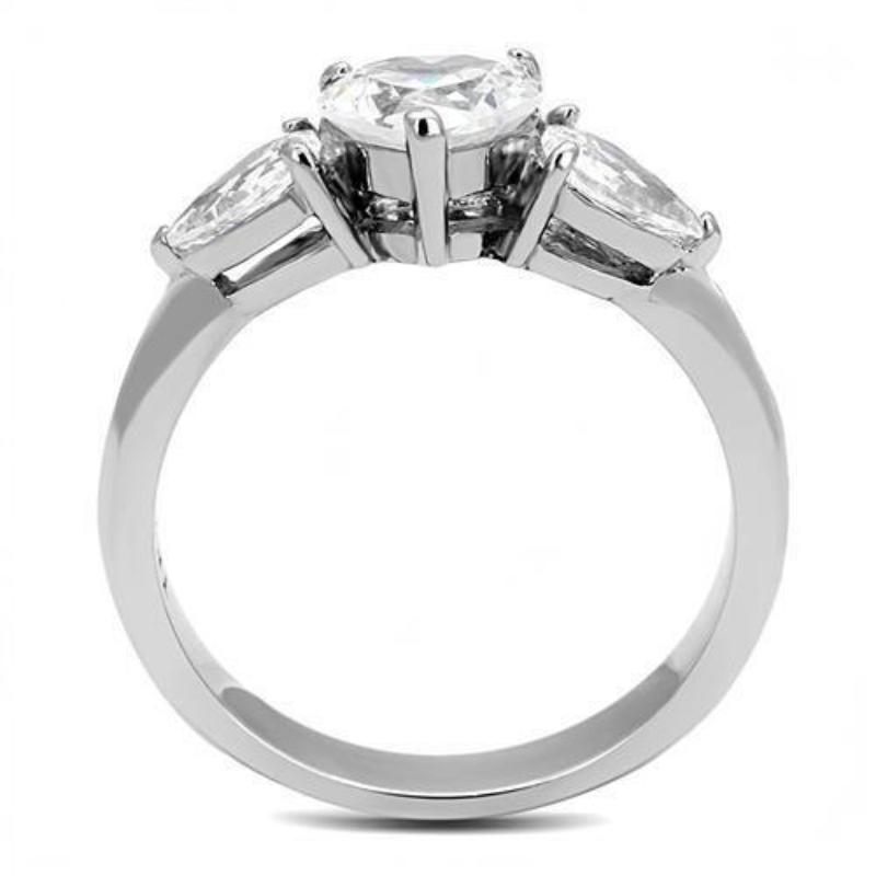 High polished (no plating) Stainless Steel Ring with AAA Grade CZ in Clear