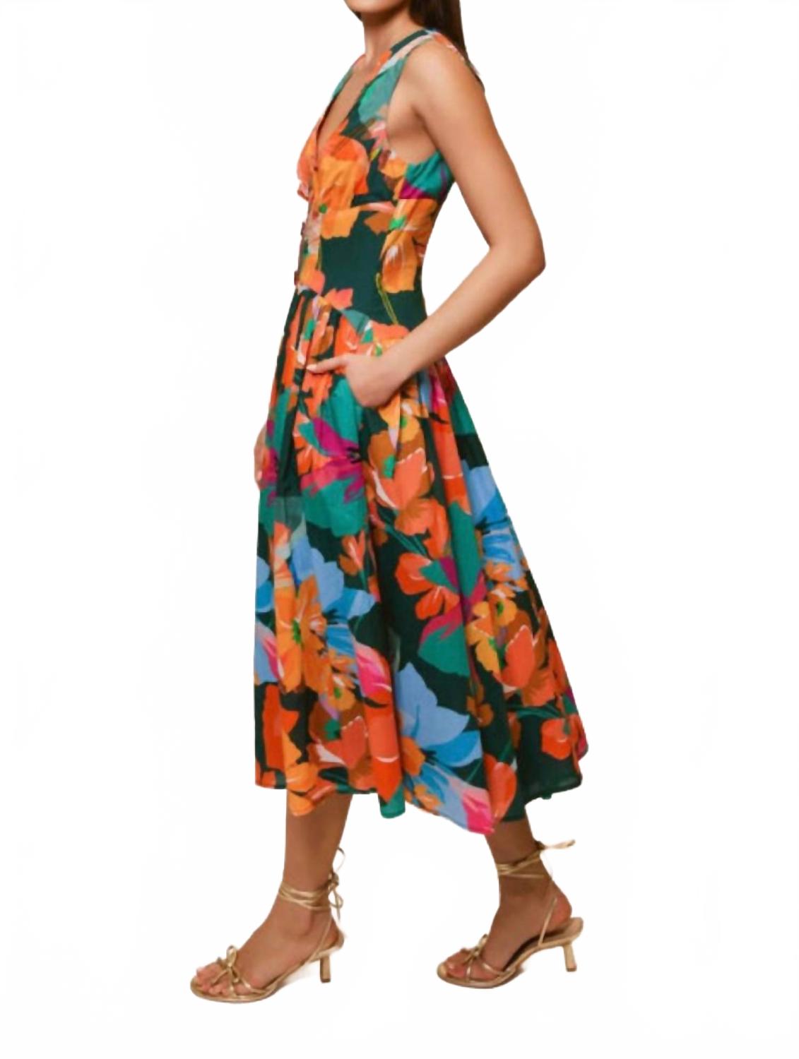 Indy Midi Dress In Teal Hibiscus Floral