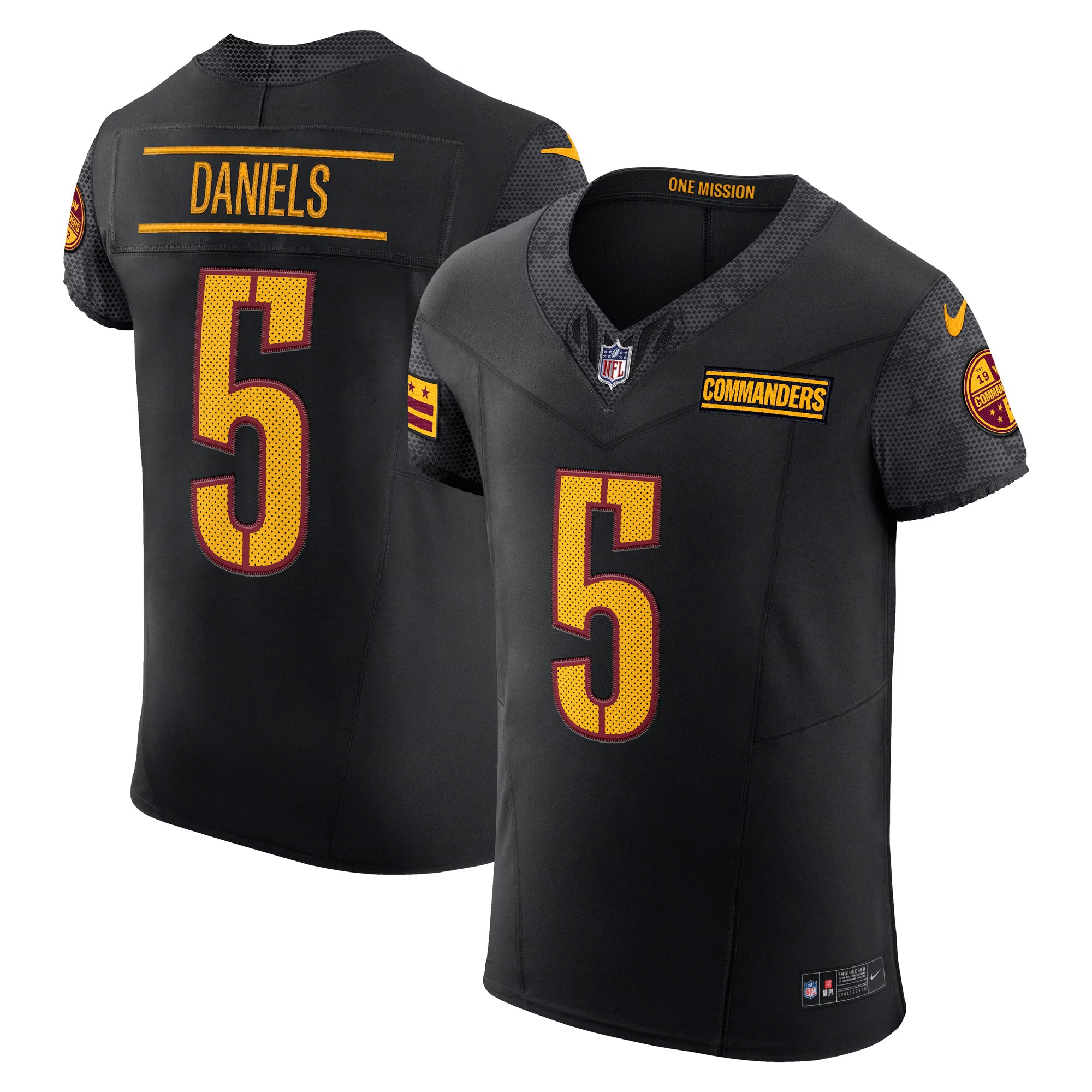 Washington Commanders Jayden Daniels Black Alternate Vapor F.U.S.E. Elite Jersey