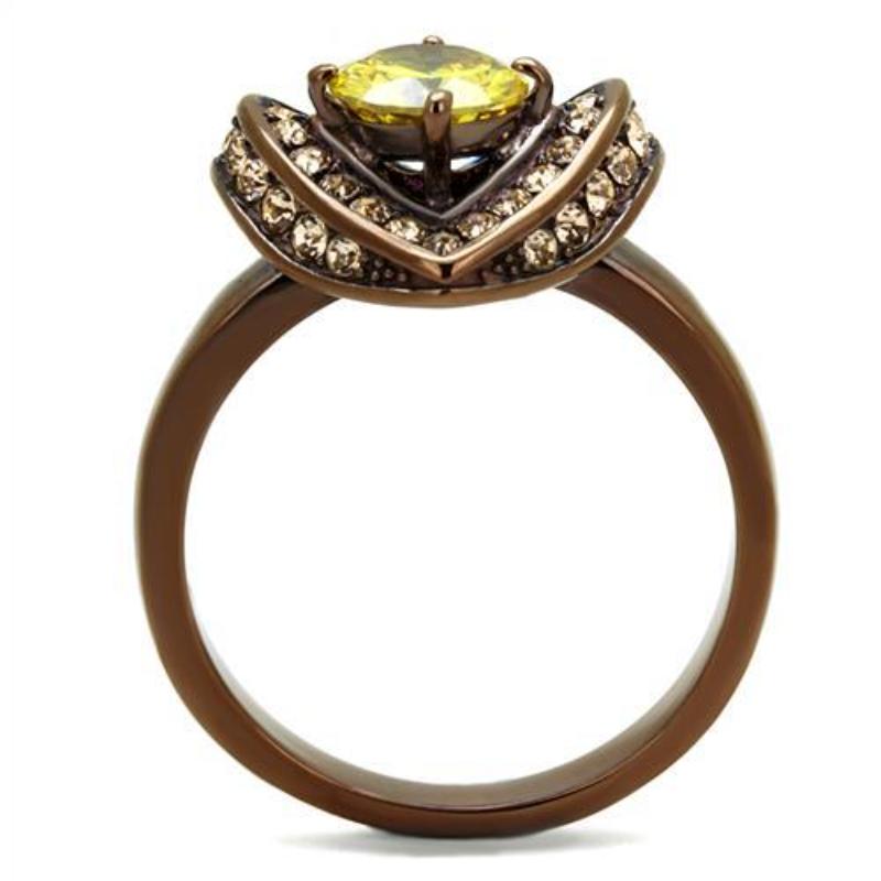 IP Coffee light Stainless Steel Ring with AAA Grade CZ in Topaz