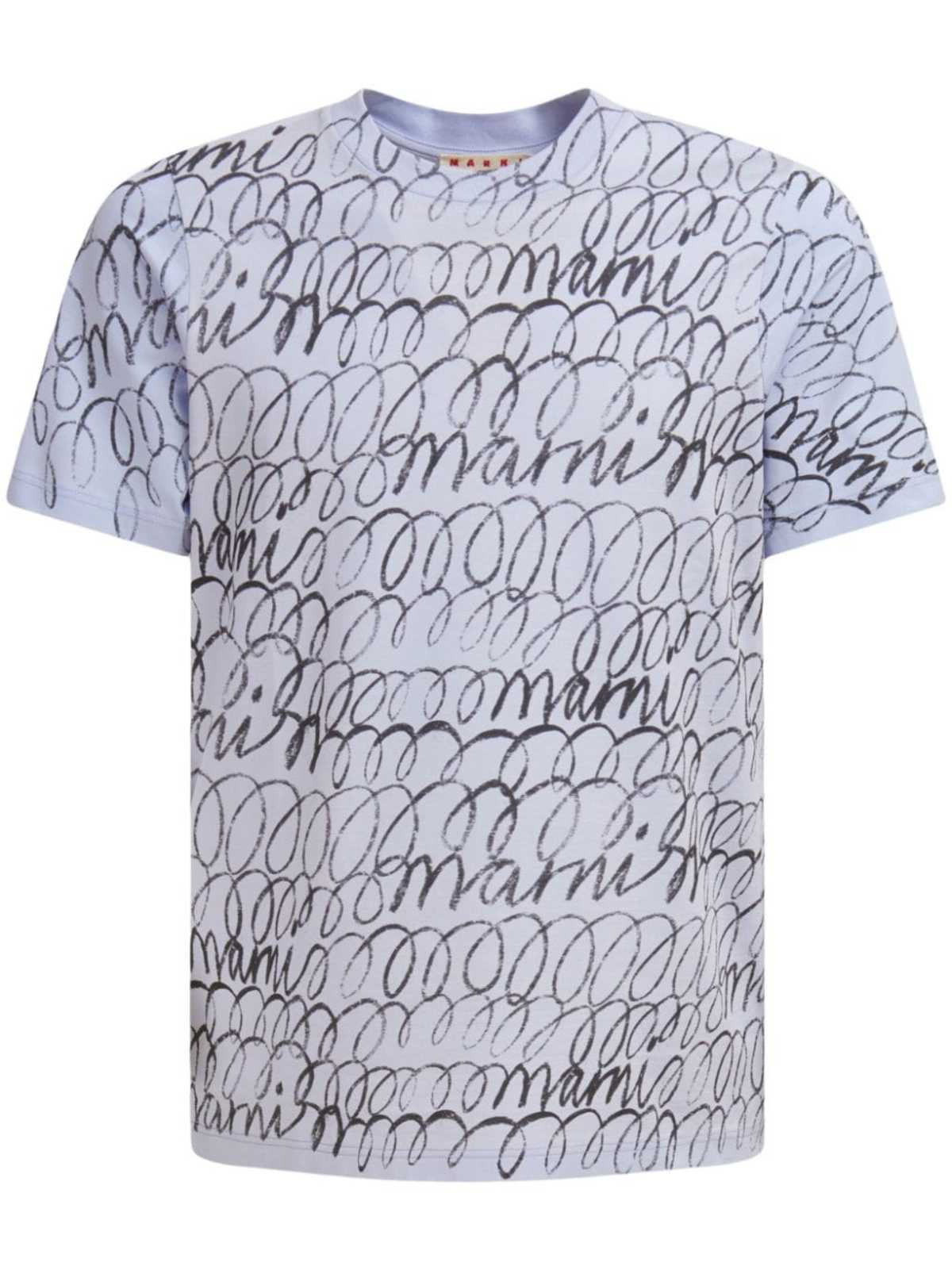 Marni Scribbled Motif Organic Cotton T-Shirt - Illusion Blue