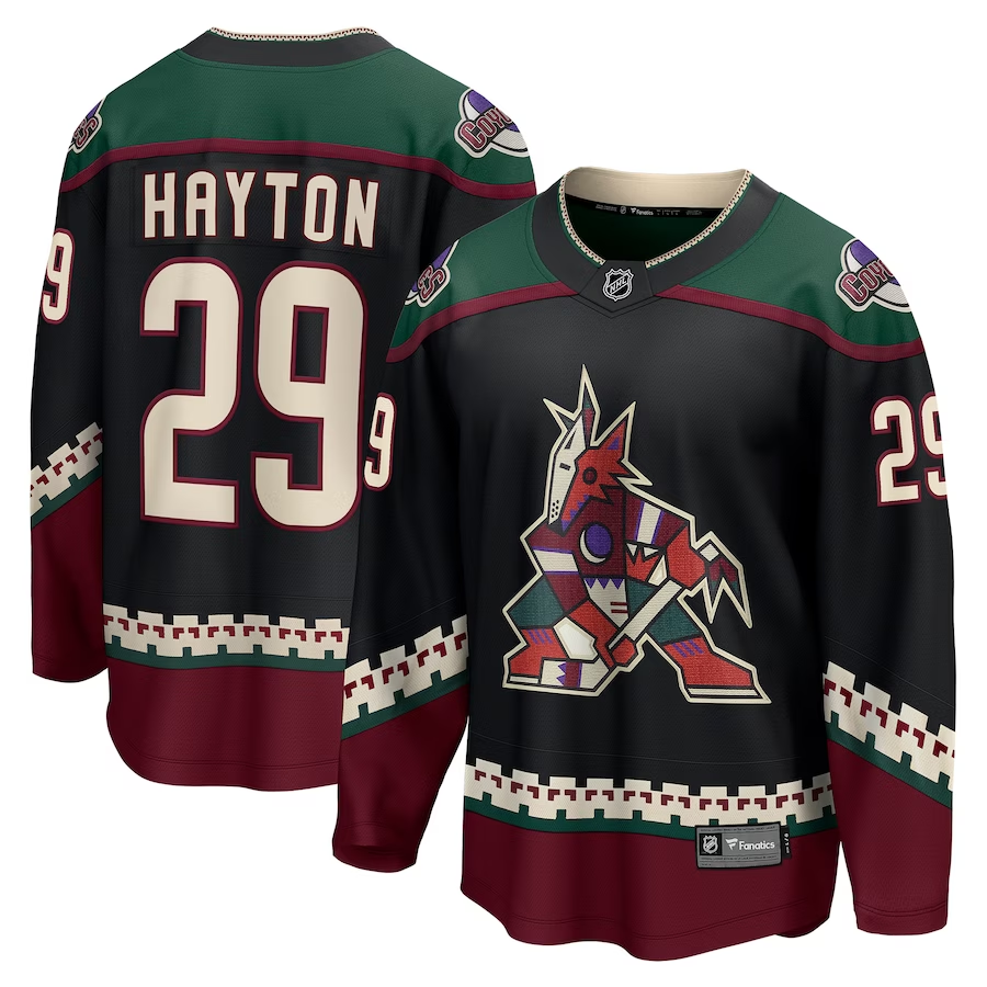 Men's Arizona Coyotes Barrett Hayton #29 Black Home Breakaway Player Jersey1