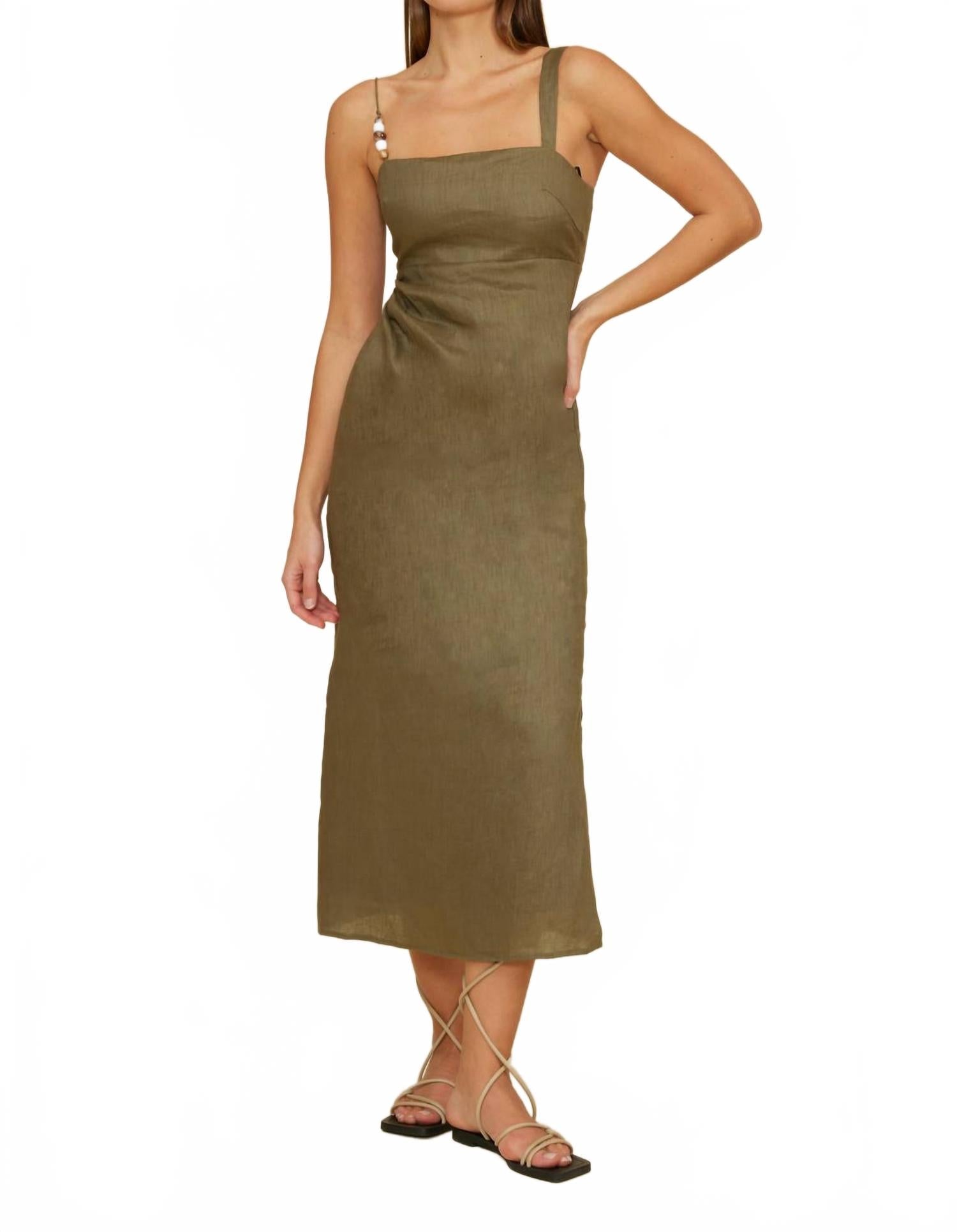Fallon Bead Detail Dress In Olive
