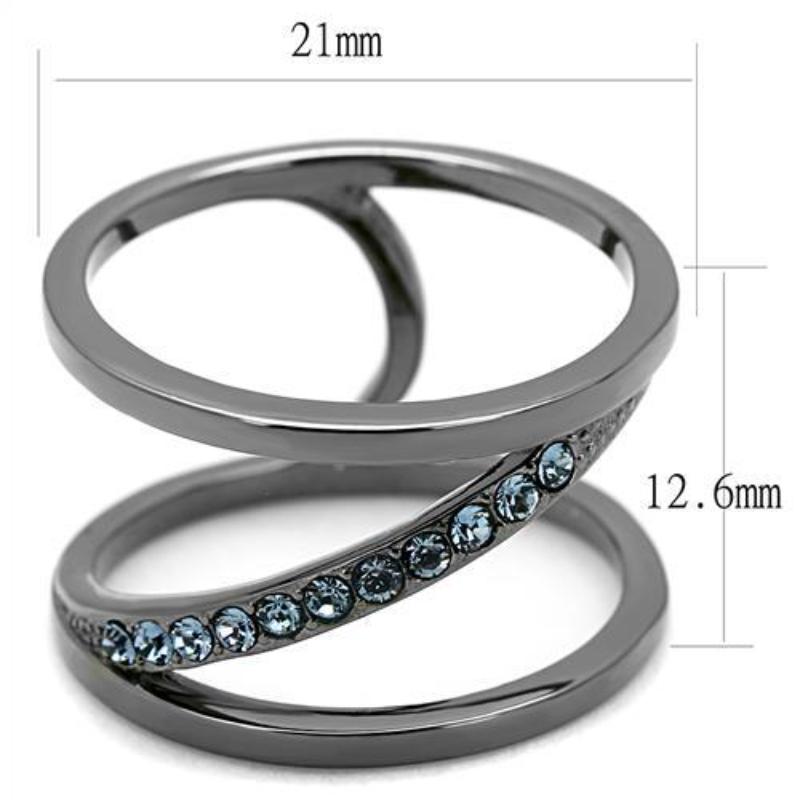 IP Light Black Stainless Steel Ring with Top Grade Crystal in Capri Blue