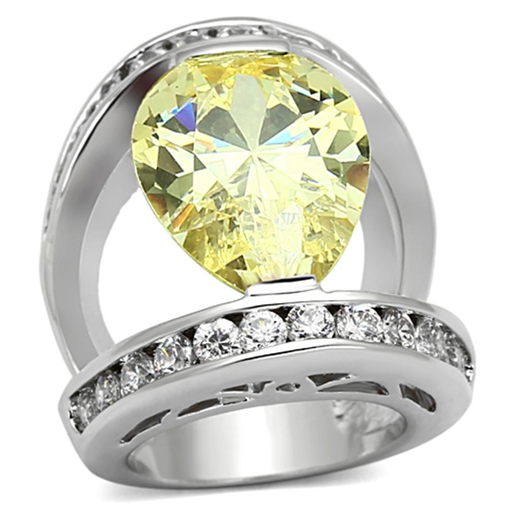 Rhodium Brass Ring with AAA Grade CZ in Citrine Yellow