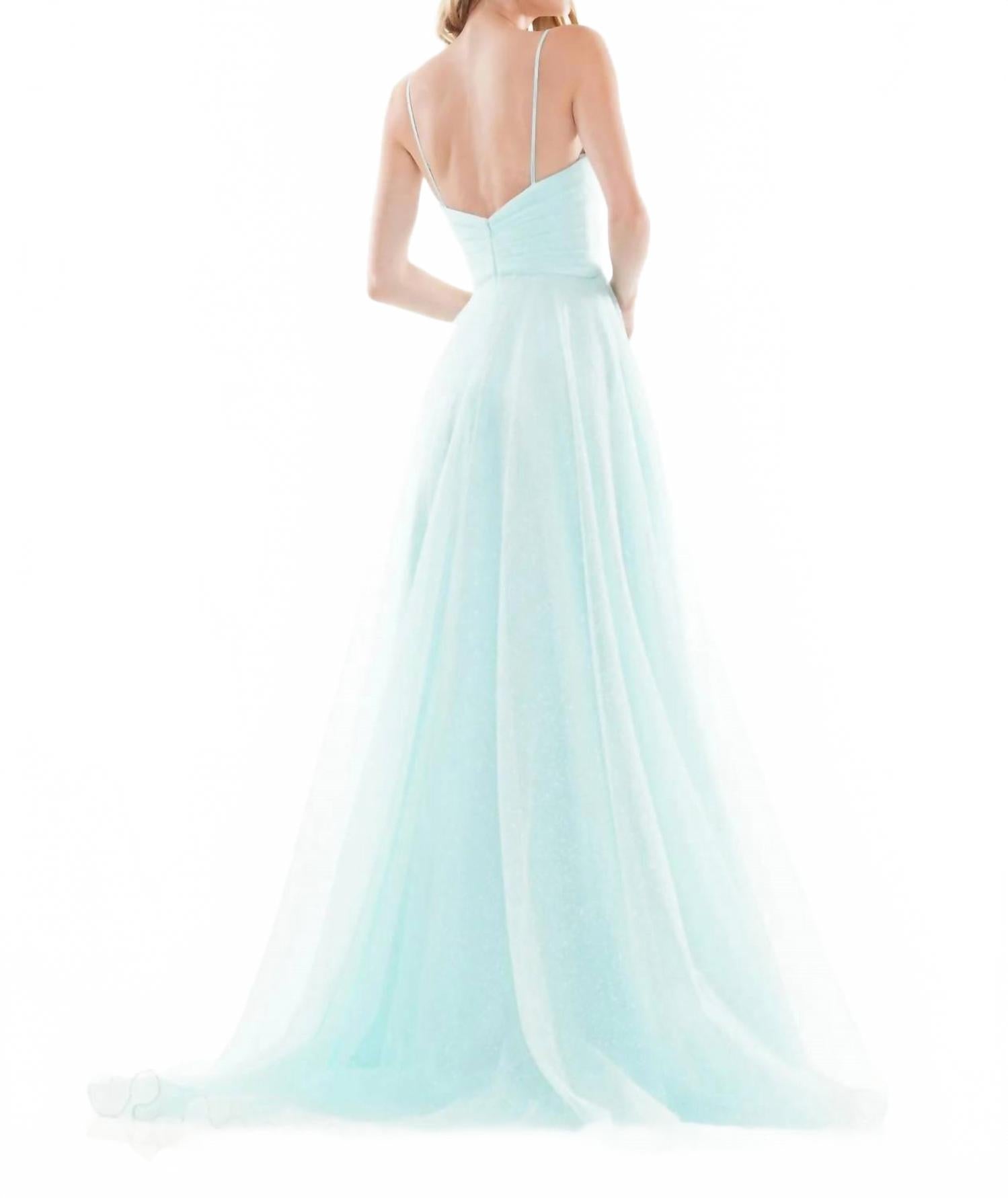 Glitter Tulle A-Line Gown In Mint