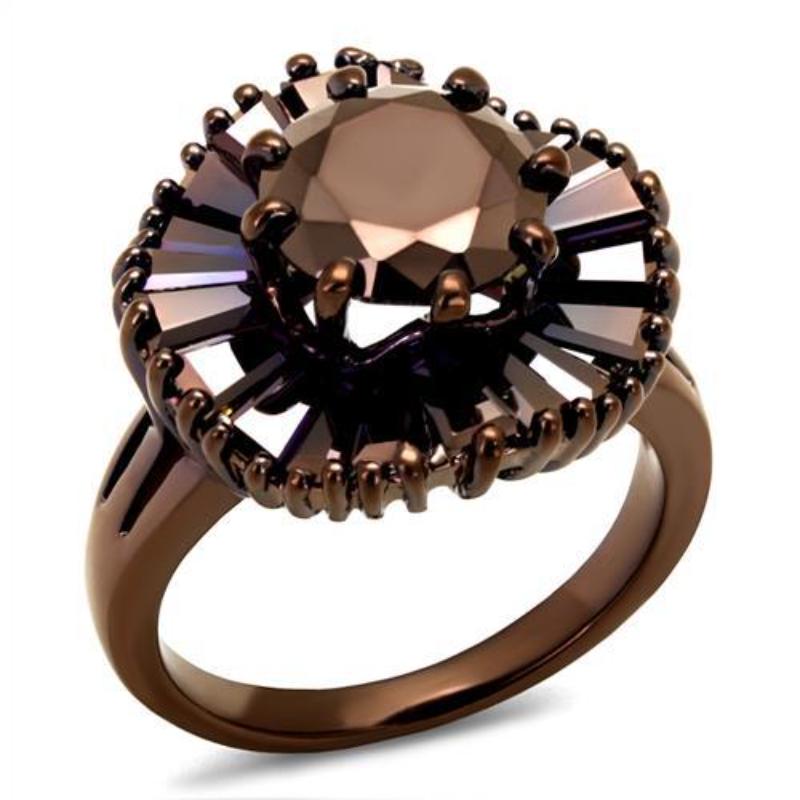 IP Coffee light Brass Ring with AAA Grade CZ in Light Coffee