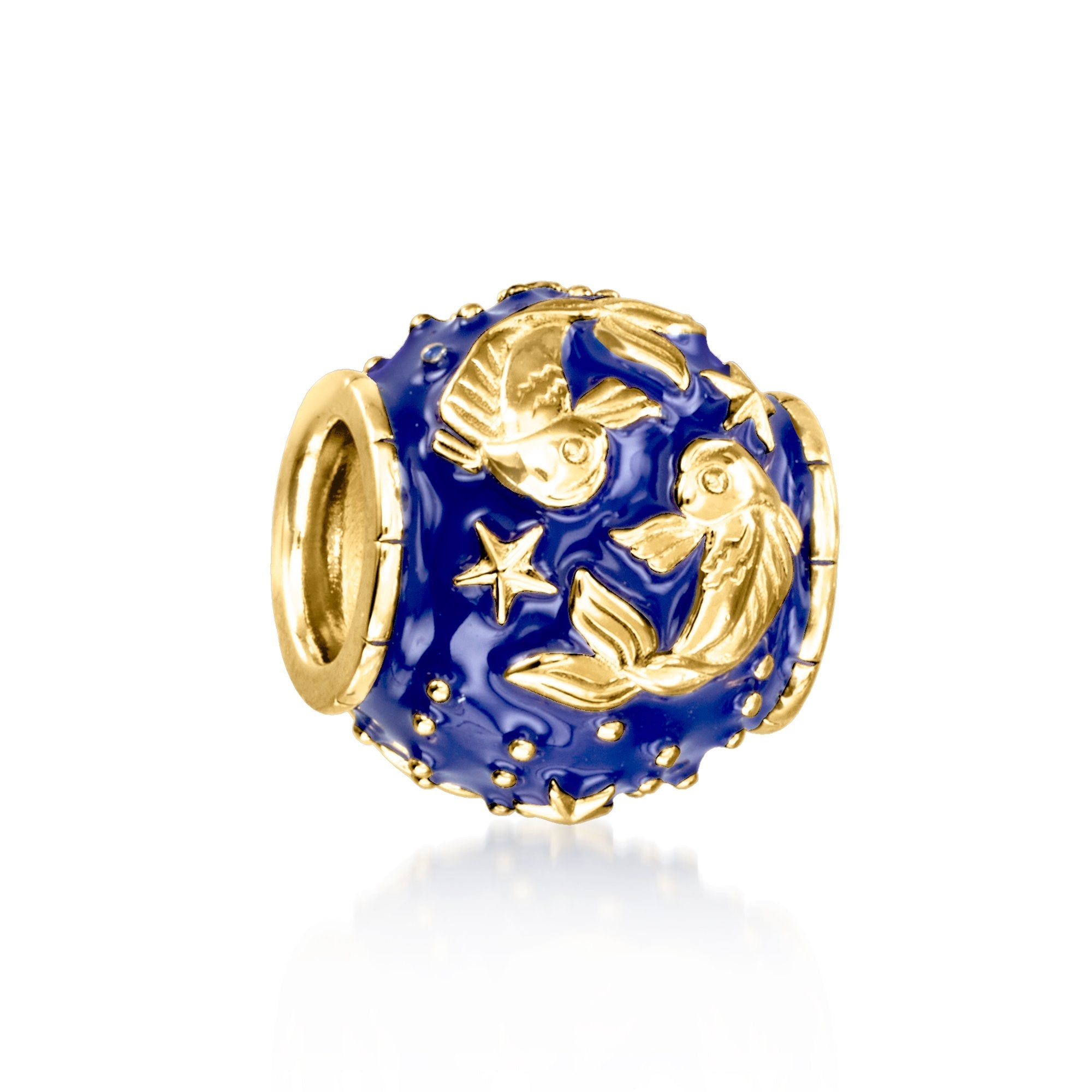 Ross-Simons Blue Enamel Zodiac Bead Charm in 18kt Gold Over Sterling