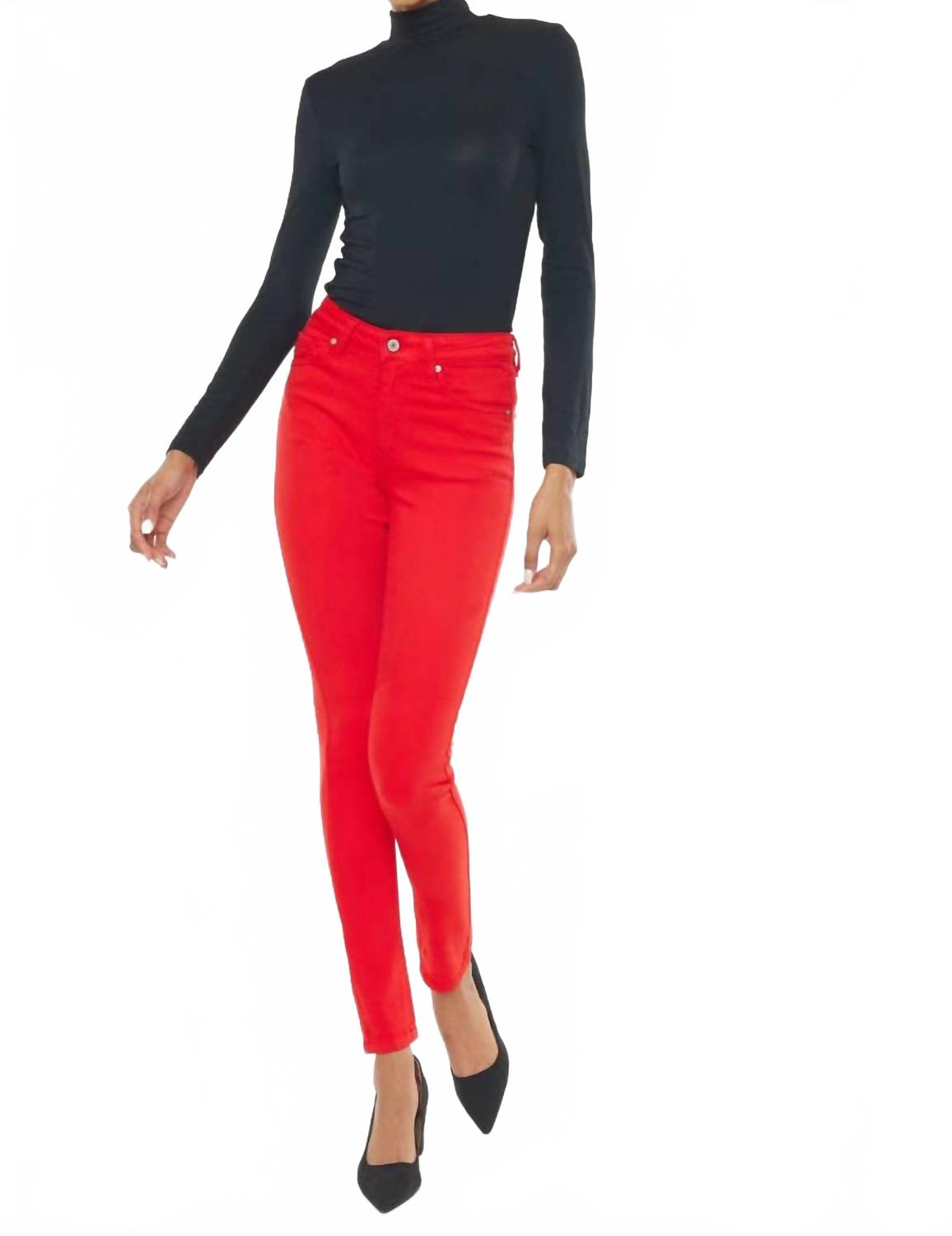 High Rise Skinny Jeans In Red