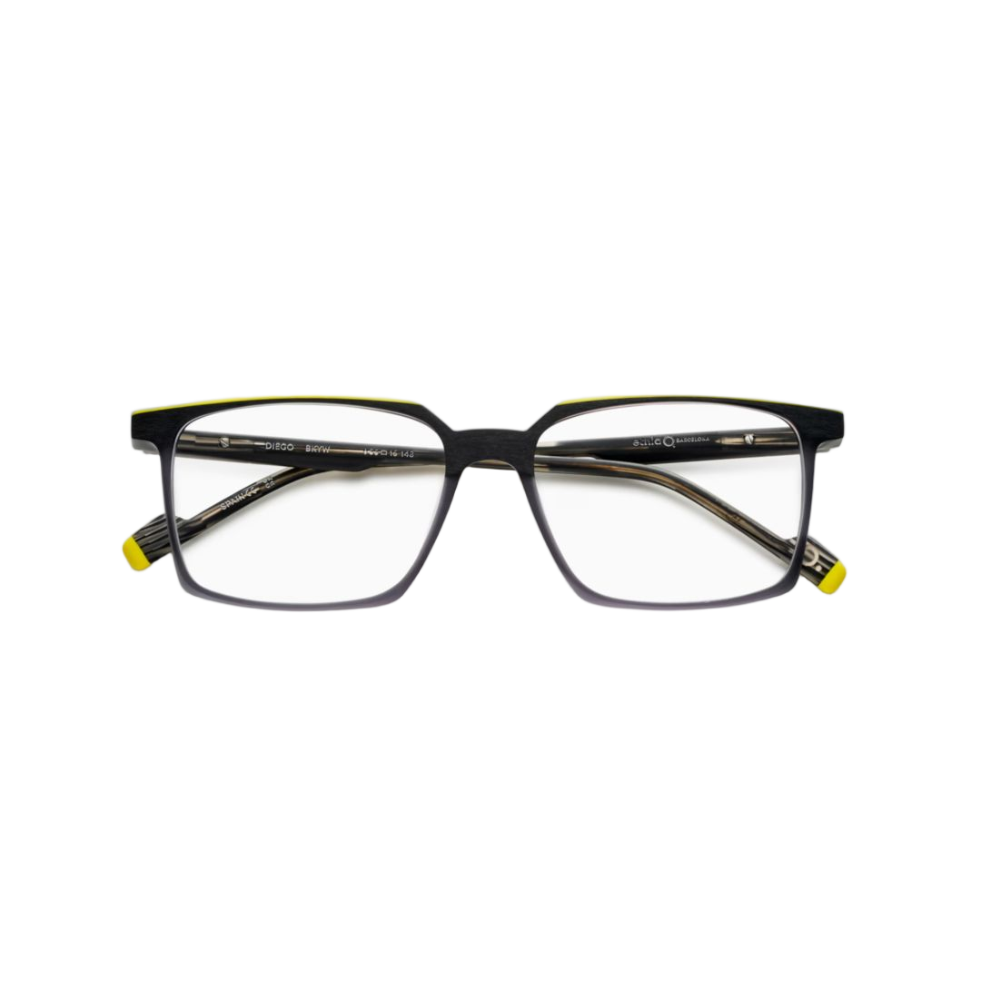 Diego Matte Black Rectangular Eyeglasses with Subtle Yellow Accents