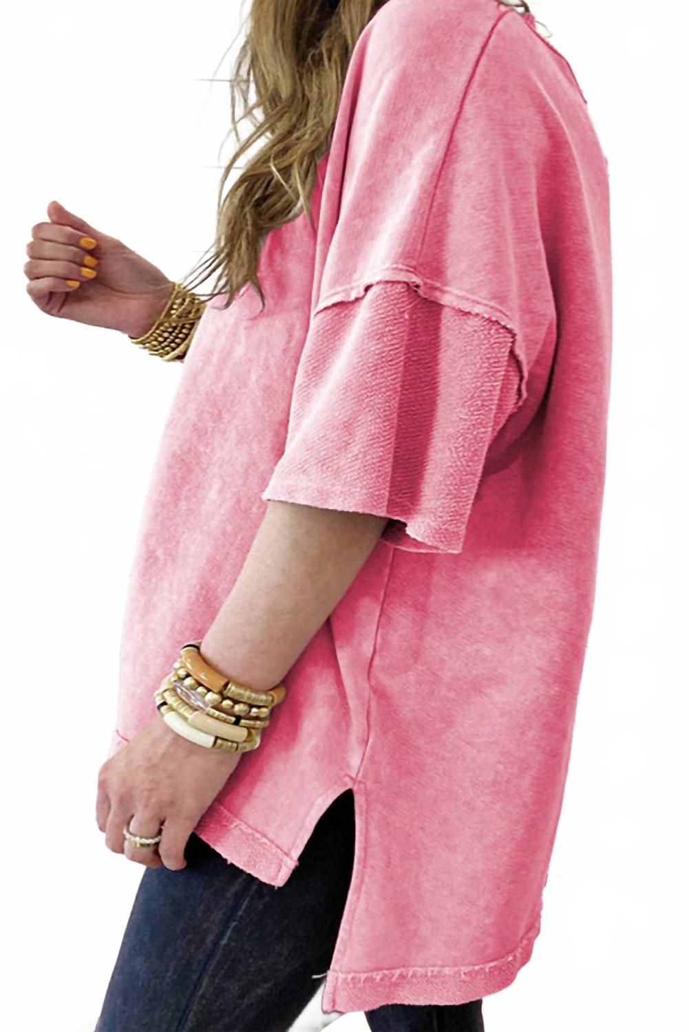Solid Drop Sleeve Washed Tee In Pink