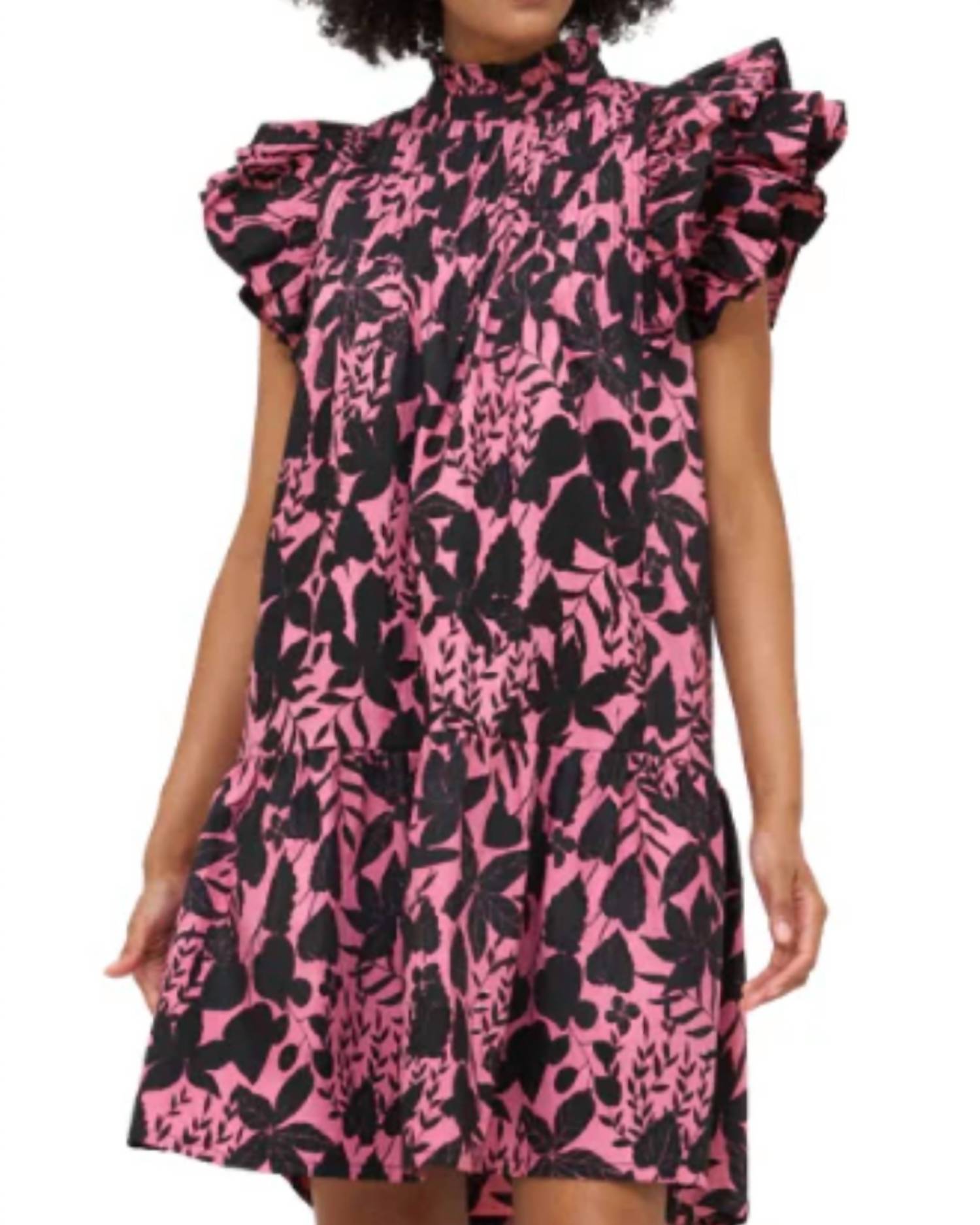 Pintuck Ruffle Mini Dress In Dusty Rose Willow