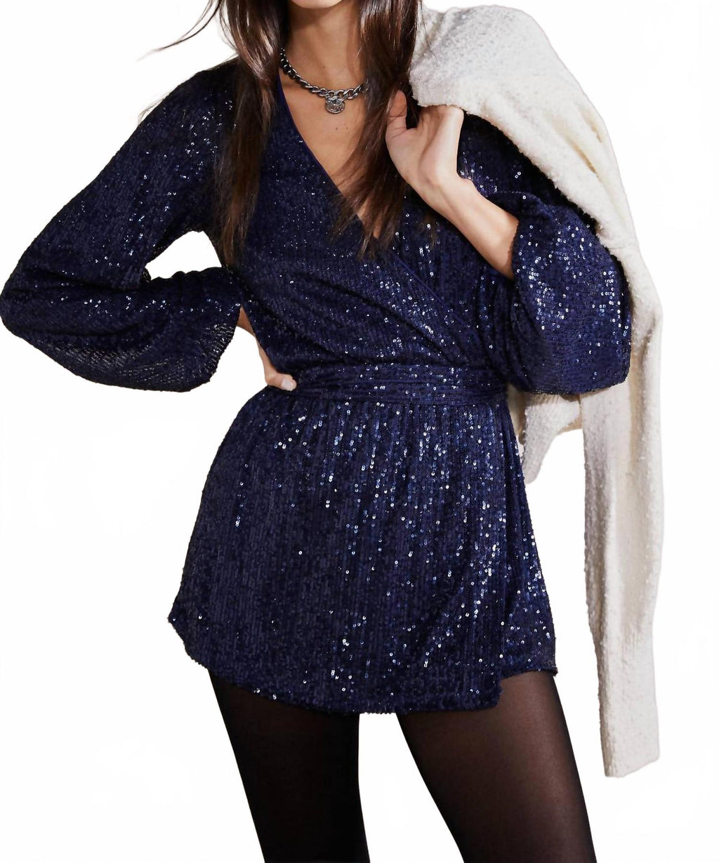 Christa Long Sleeve Romper In Navy