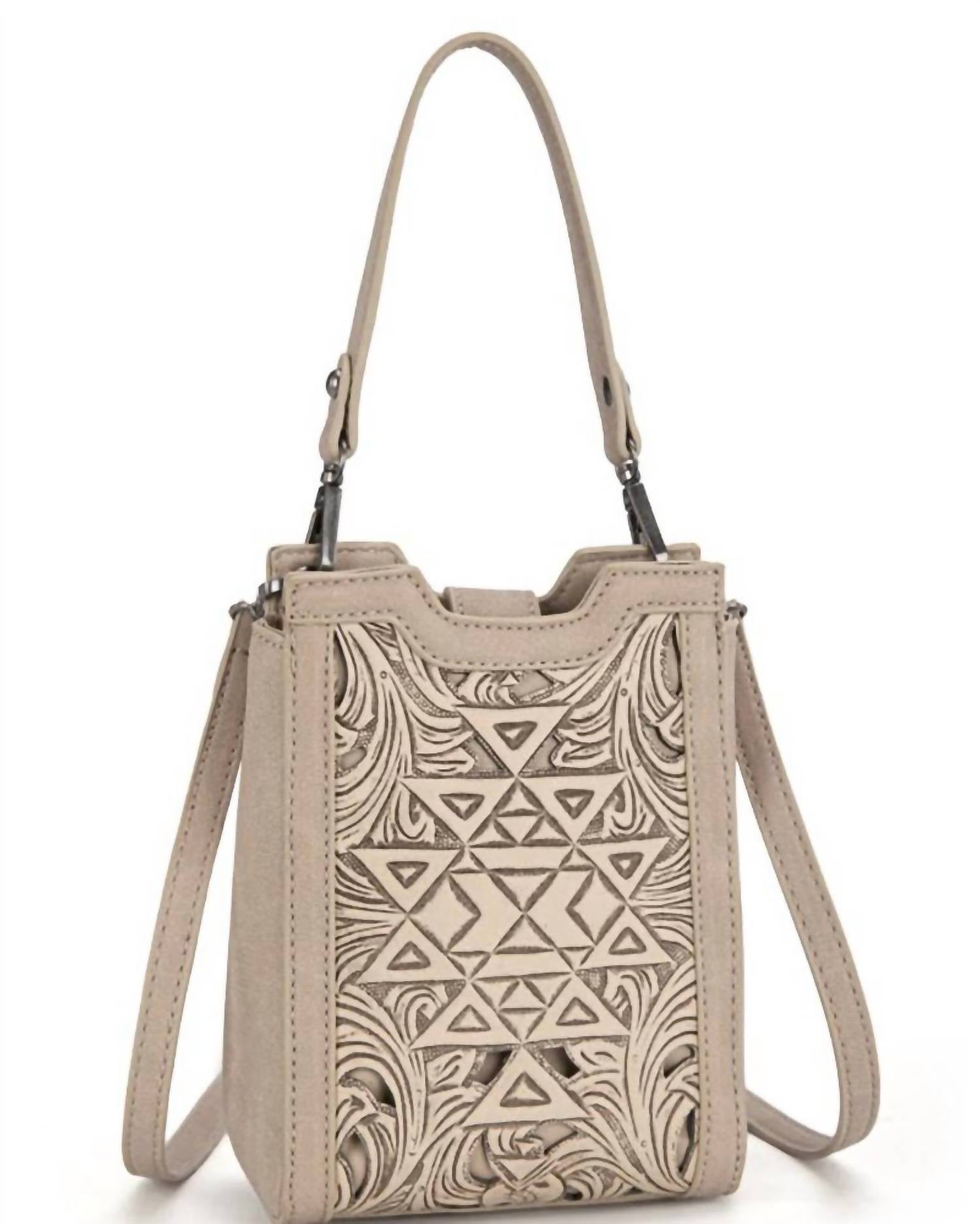 Women's Floral Aztec Tooled Mini Tote In Tan