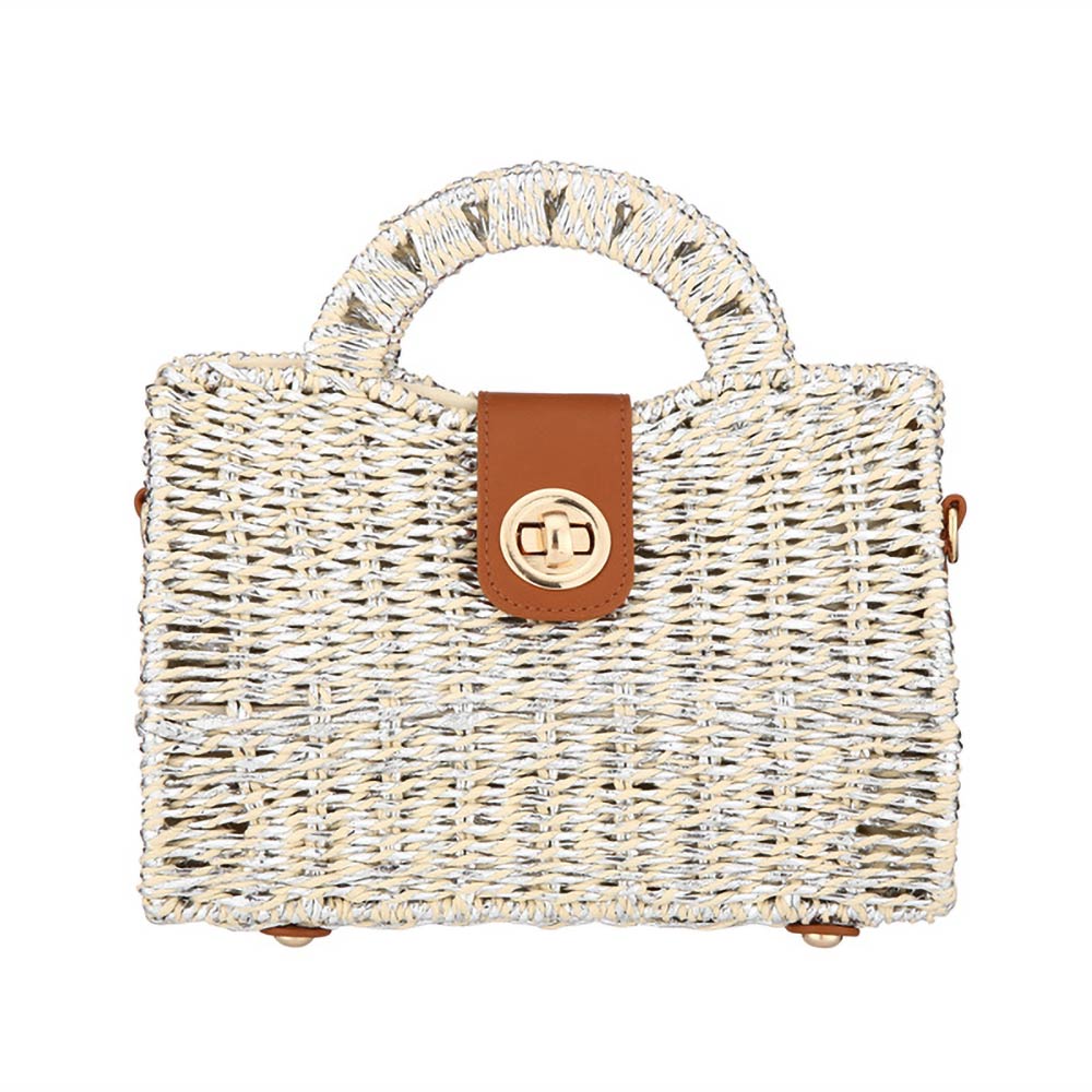 Structured Top Handle Woven Mini Satchel Crossbody Bag