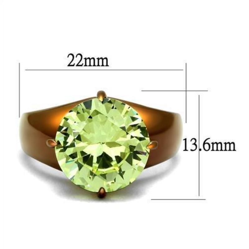 IP Coffee light Stainless Steel Ring with AAA Grade CZ in Apple Green color